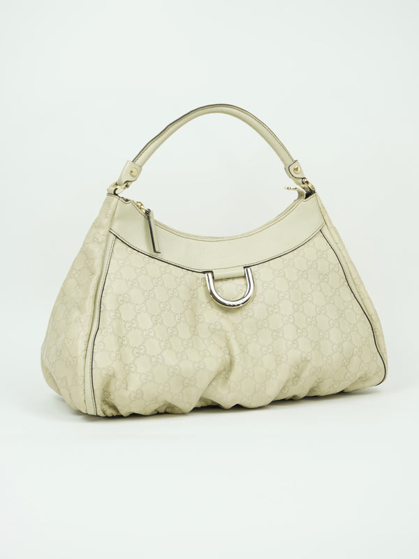 GUCCI LEATHER EMBOSSED MONOGRAM ABBEY BAG