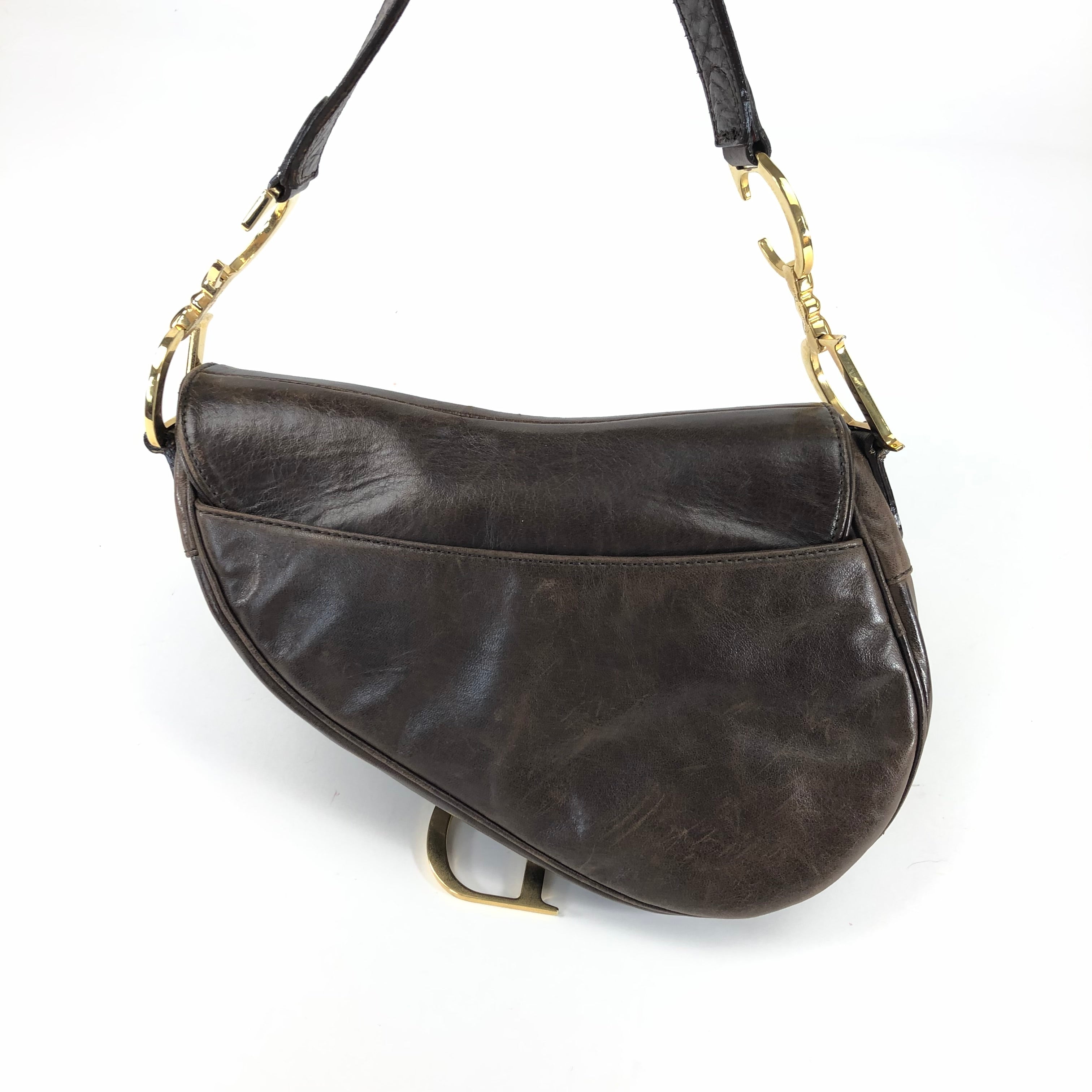 CHRISTIAN DIOR BROWN LEATHER SADDLE BAG