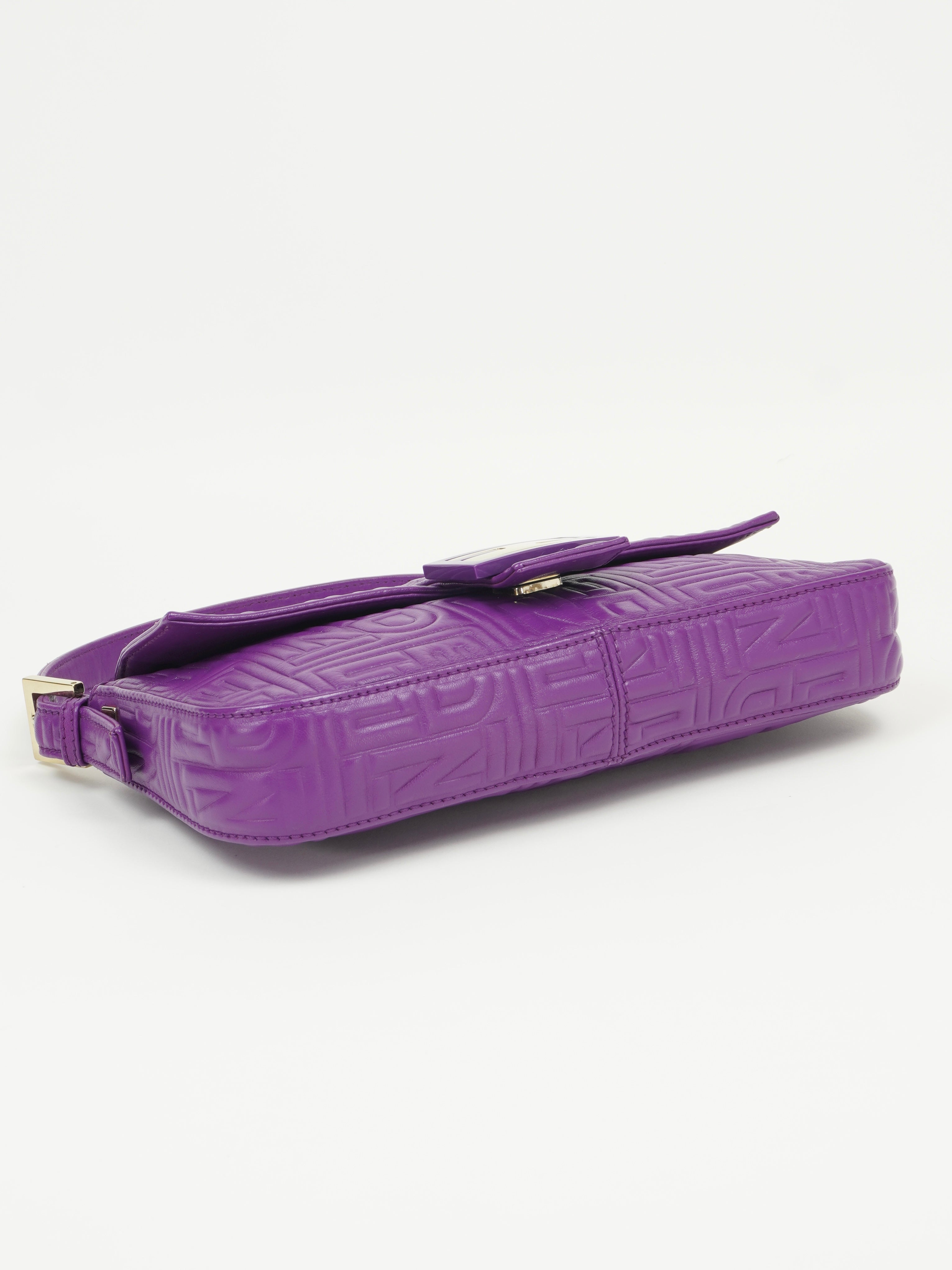 FENDI PURPLE LEATHER LOGO BAGUETTE