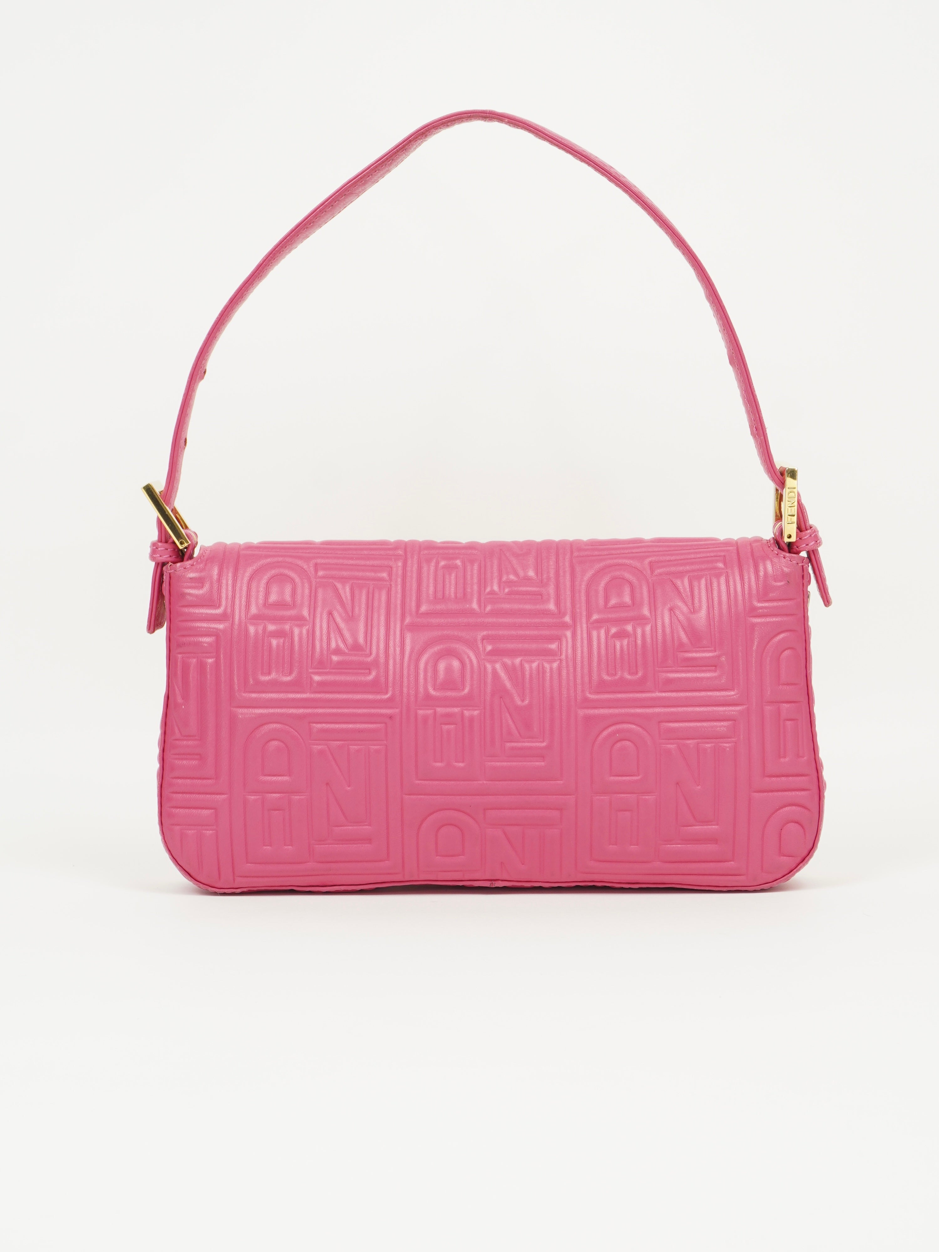 FENDI PINK LEATHER LOGO BAGUETTE