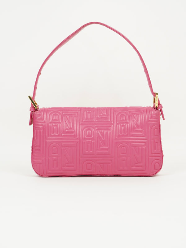 FENDI PINK LEATHER LOGO BAGUETTE