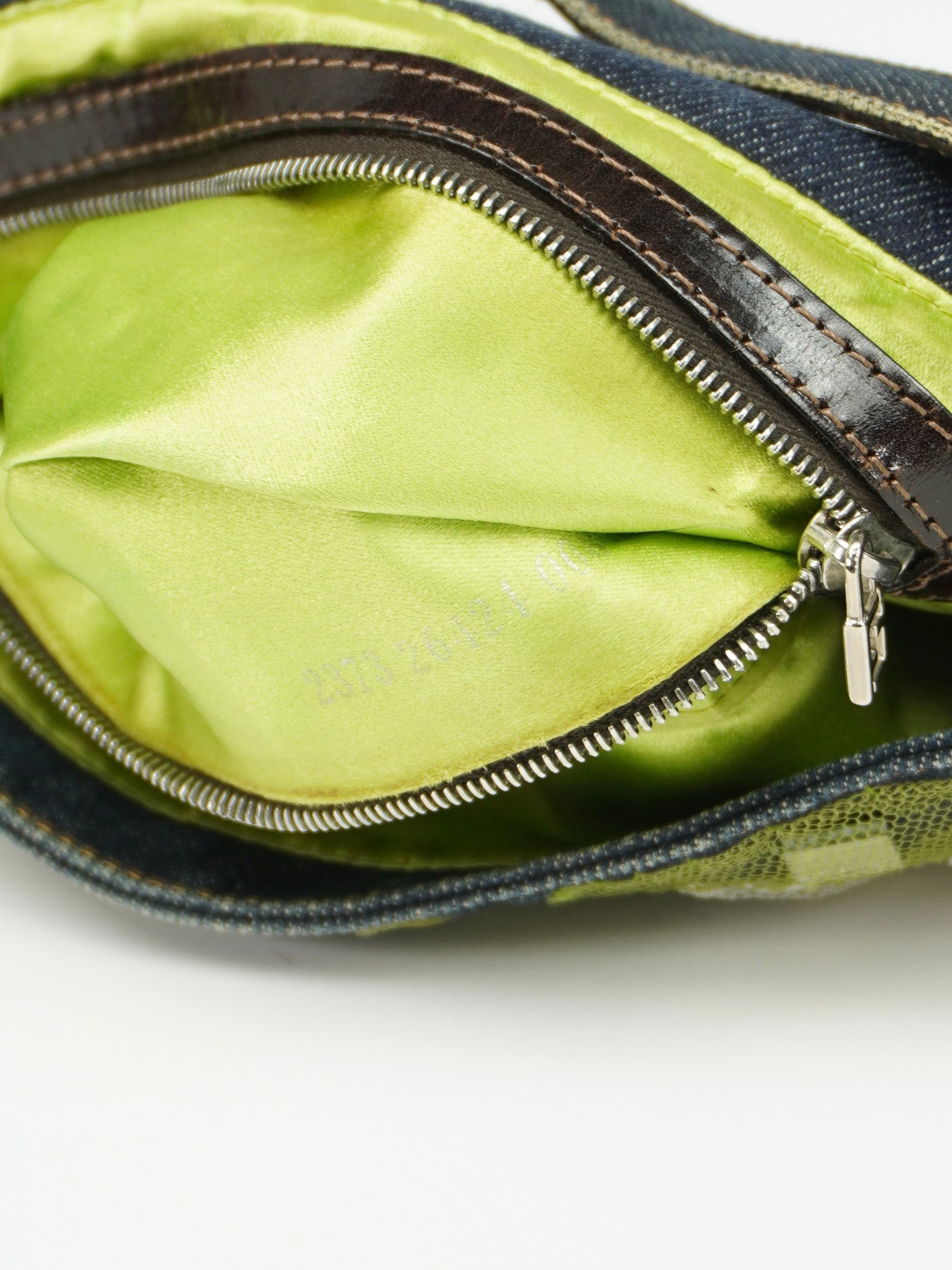 FENDI DENIM BAGUETTE WITH FLOWER DETAILING