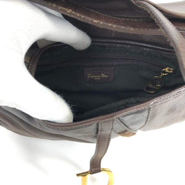CHRISTIAN DIOR BROWN LEATHER SADDLE BAG