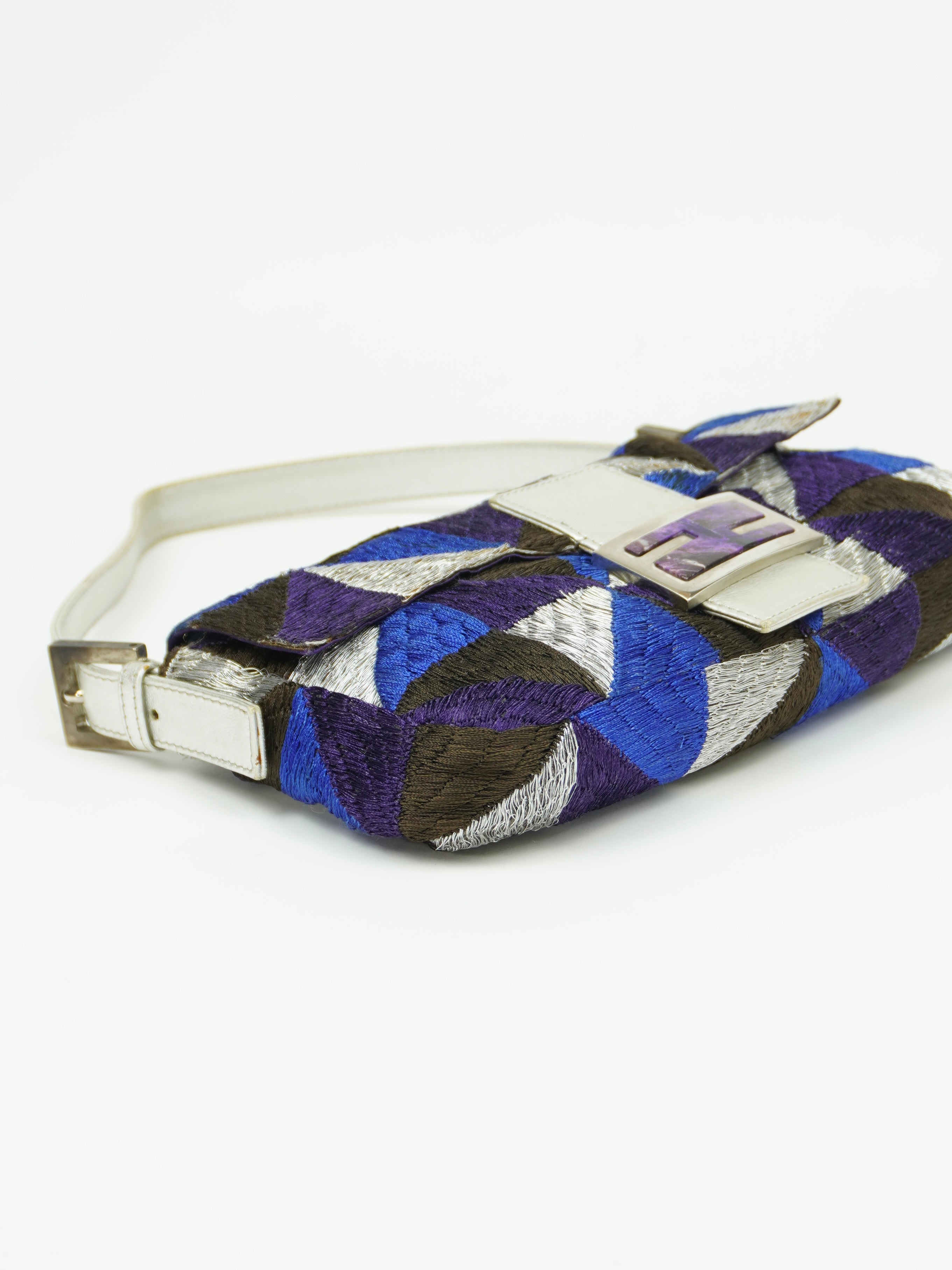 FENDI GEOMETRIC EMBROIDERED BAGUETTE WITH MARBLE BUCKLE