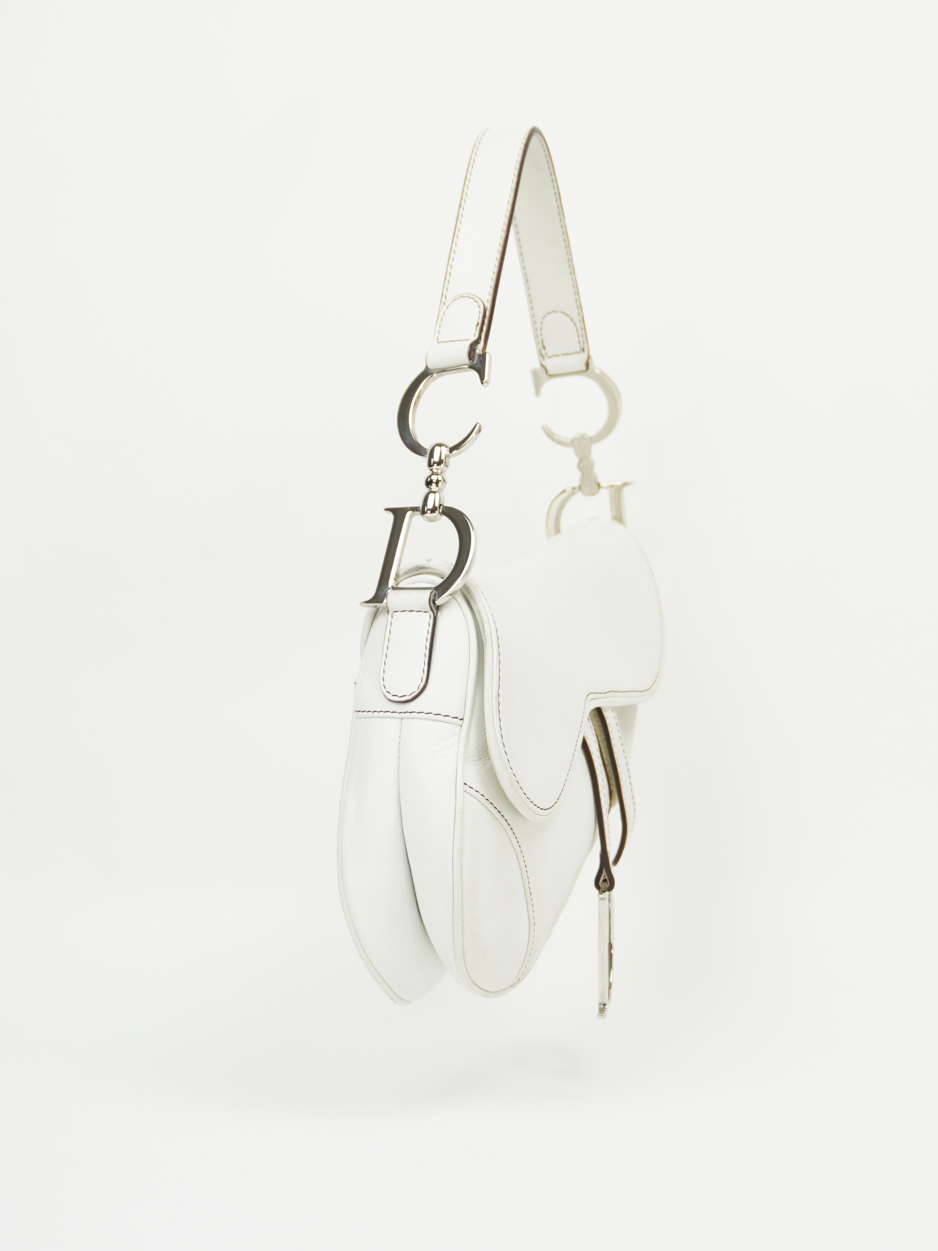 CHRISTIAN DIOR WHITE LEATHER SADDLE BAG