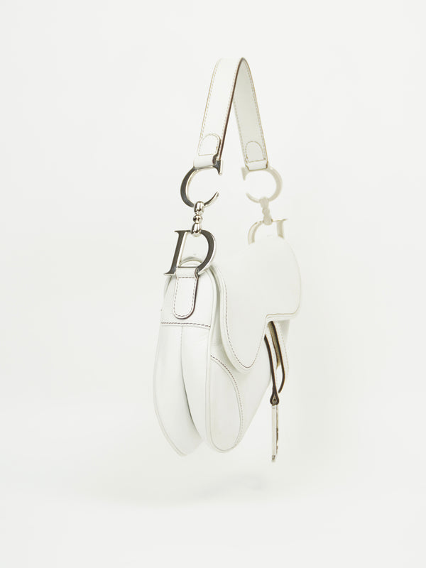 CHRISTIAN DIOR WHITE LEATHER SADDLE BAG