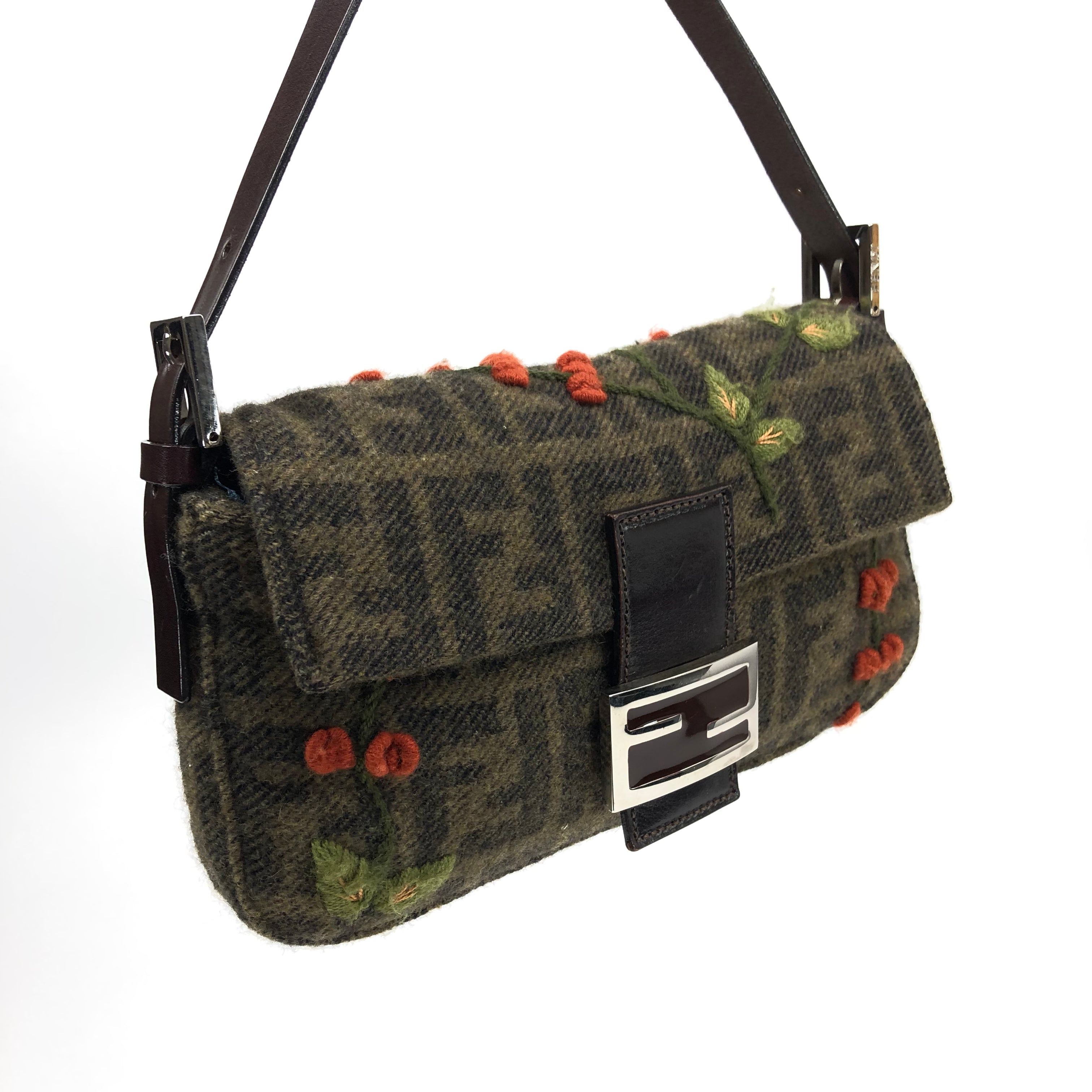 FENDI CASHMERE WOOL BAGUETTE SHOULDER BAG