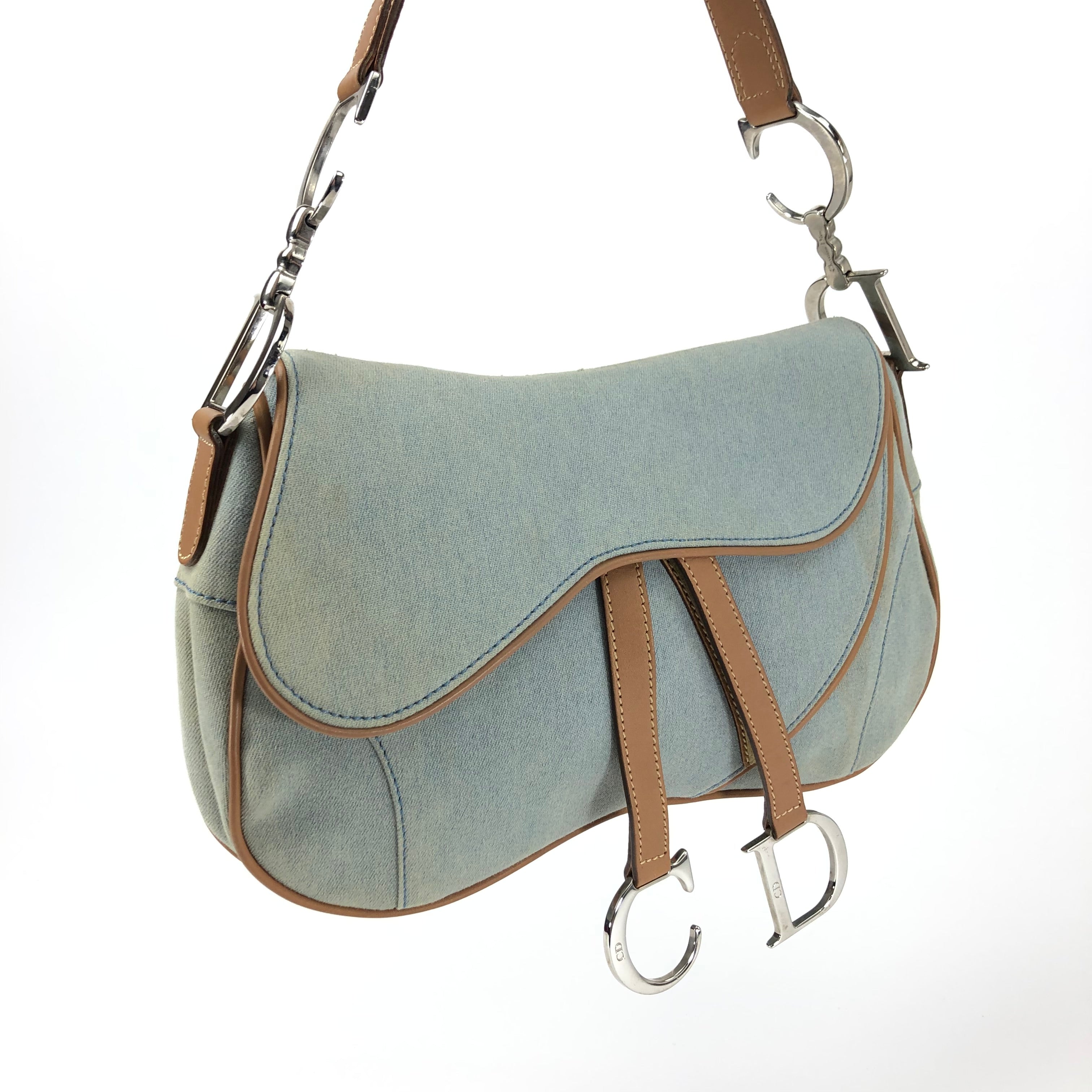 CHRISTIAN DIOR DENIM DOUBLE SADDLE BAG
