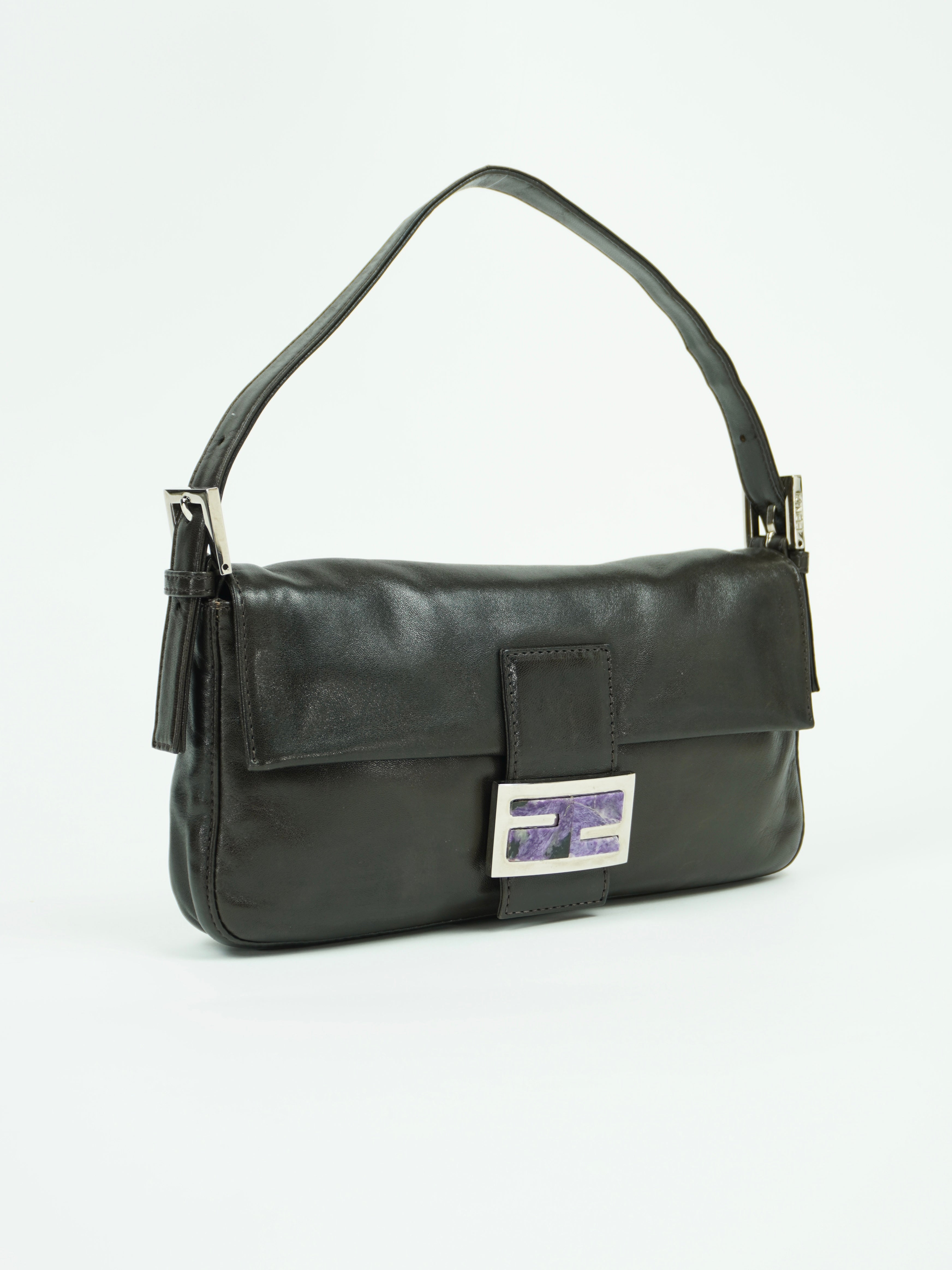 FENDI LEATHER BAGUETTE WITH MARBLE BUCKLE