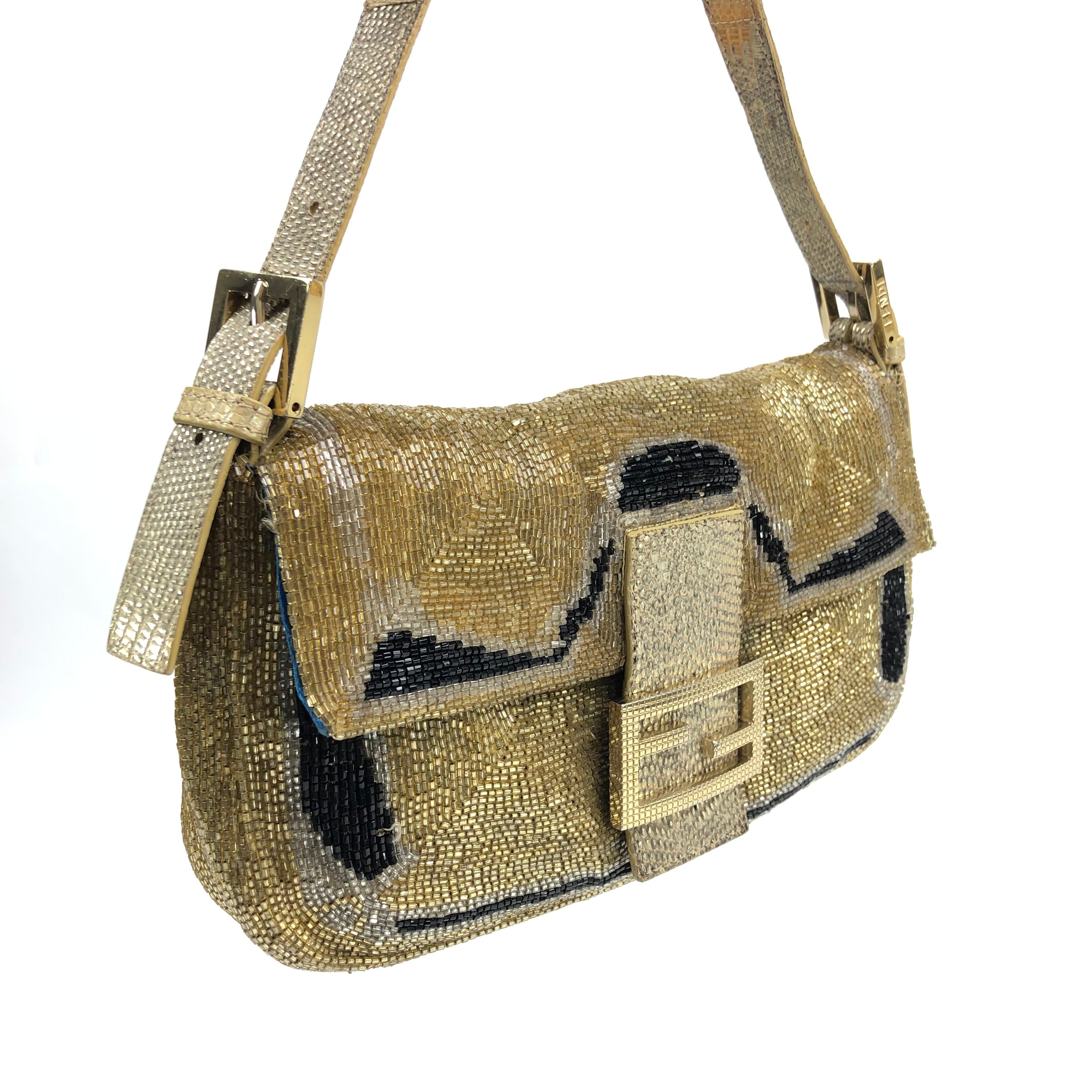 FENDI BEADED GOLD BAGUETTE BAG