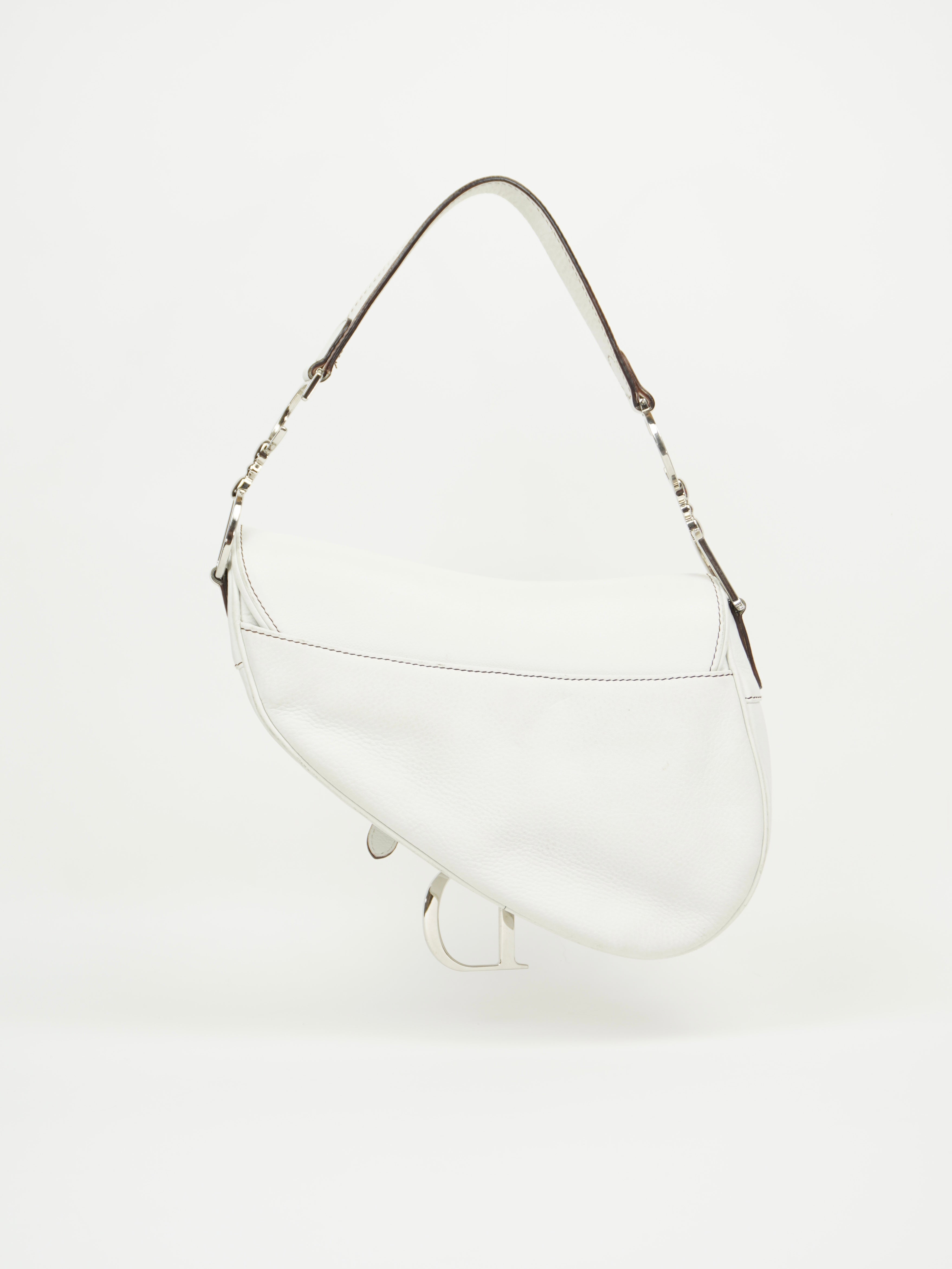 CHRISTIAN DIOR WHITE LEATHER SADDLE BAG