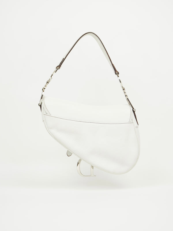CHRISTIAN DIOR WHITE LEATHER SADDLE BAG