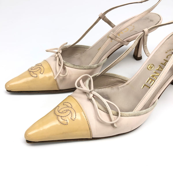 CHANEL LOGO BOW SLING-BACK MULE HEELS - UK 2.5 / US 4.5 / EU 35.5