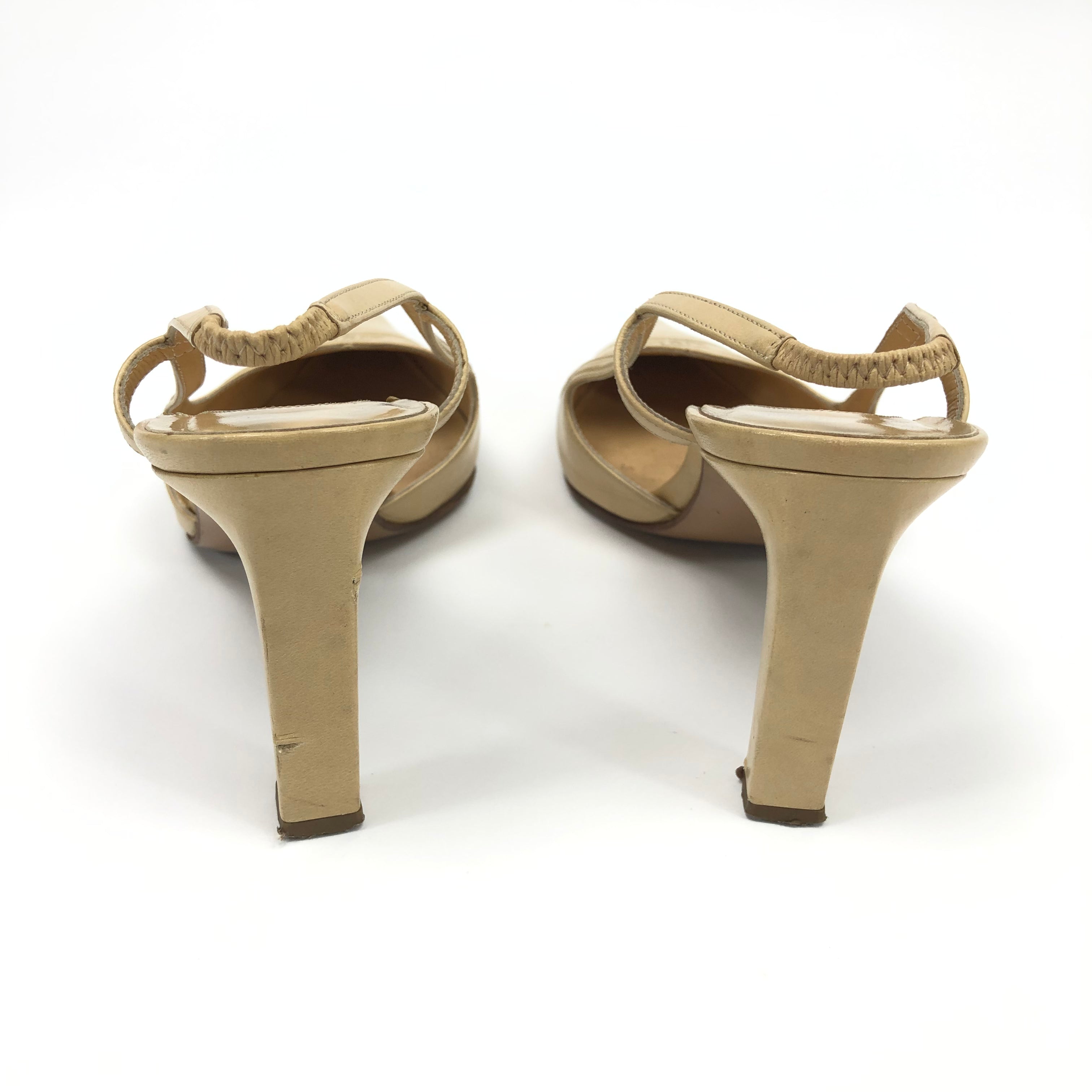 CHANEL LOGO SLING-BACK MULE HEELS