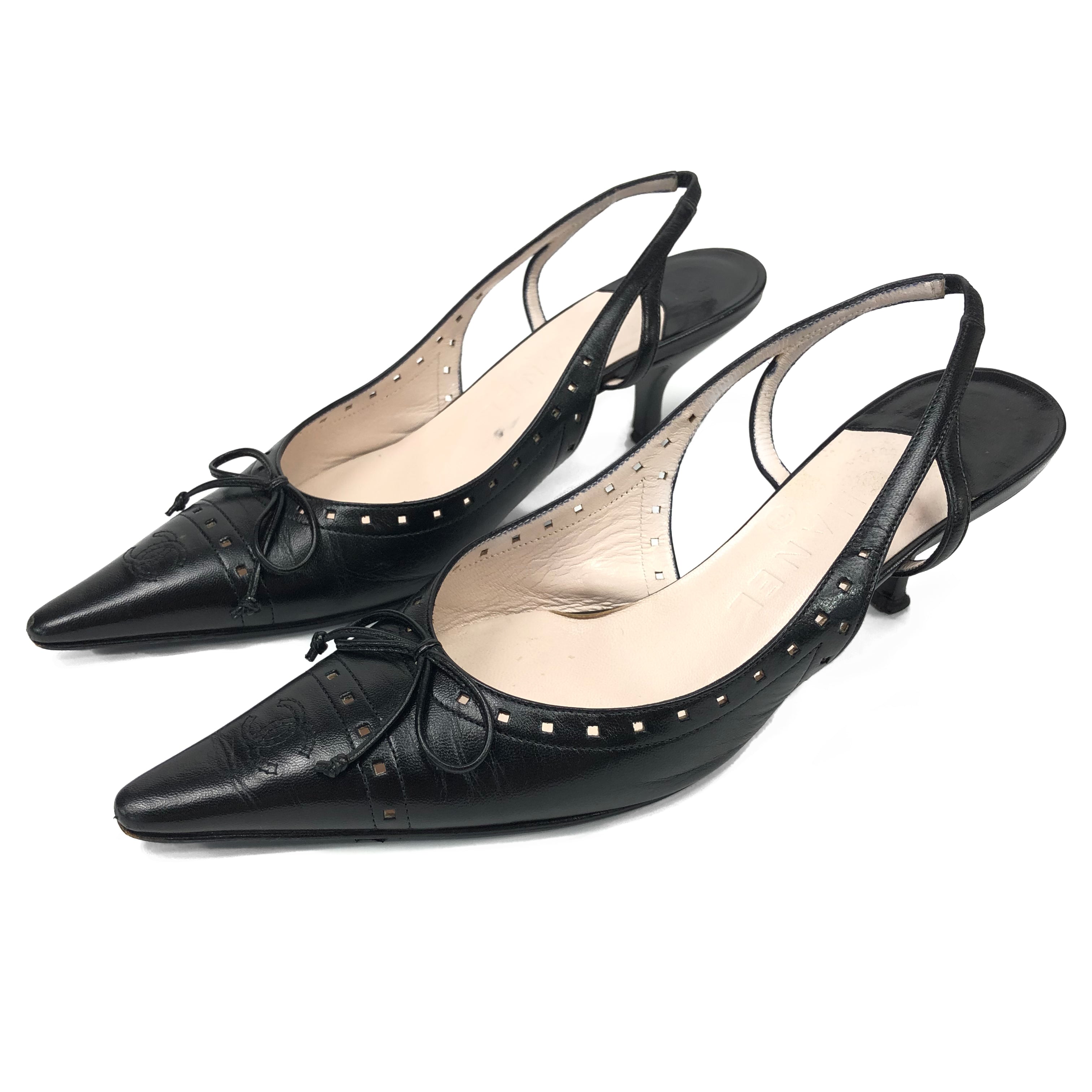 CHANEL LOGO SLING-BACK MULE HEELS