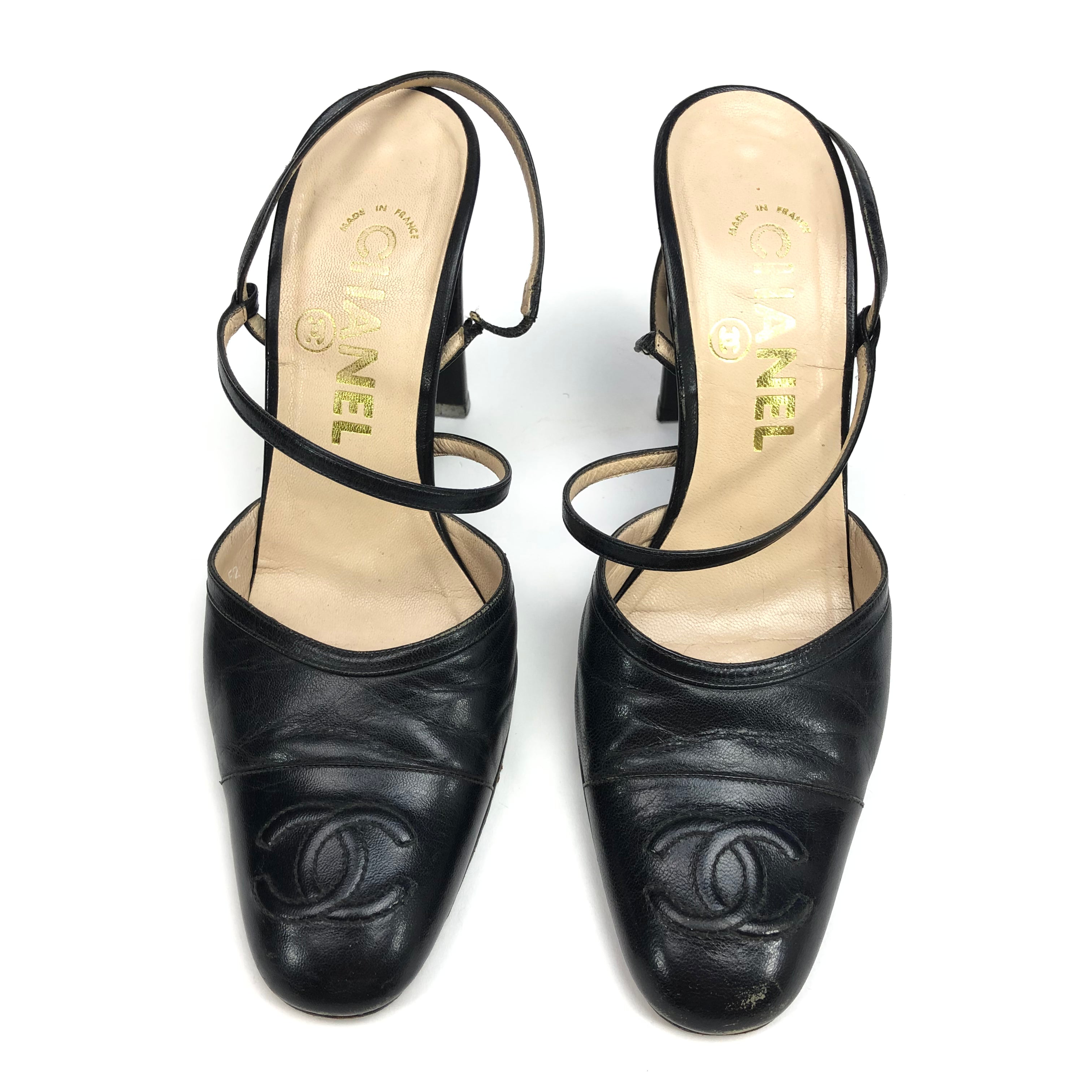 CHANEL LOGO SLING-BACK MULE HEELS -  UK 4 / US 6 / EU 37