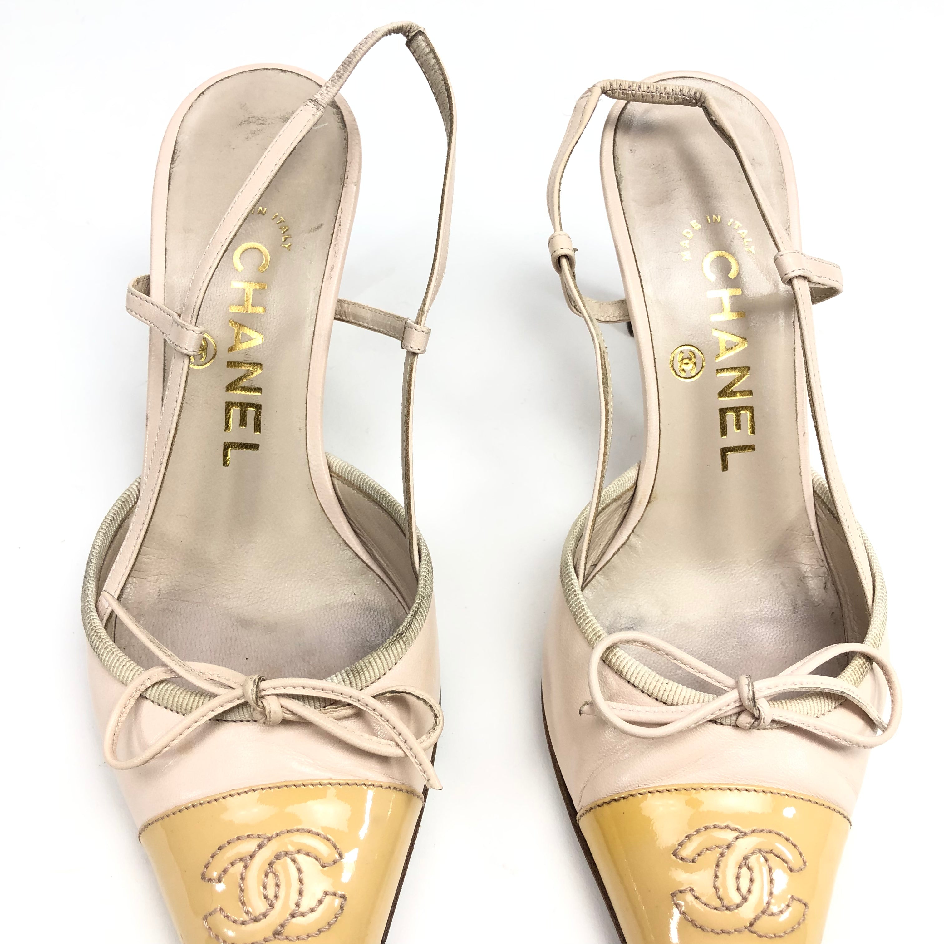 CHANEL LOGO BOW SLING-BACK MULE HEELS - UK 2.5 / US 4.5 / EU 35.5