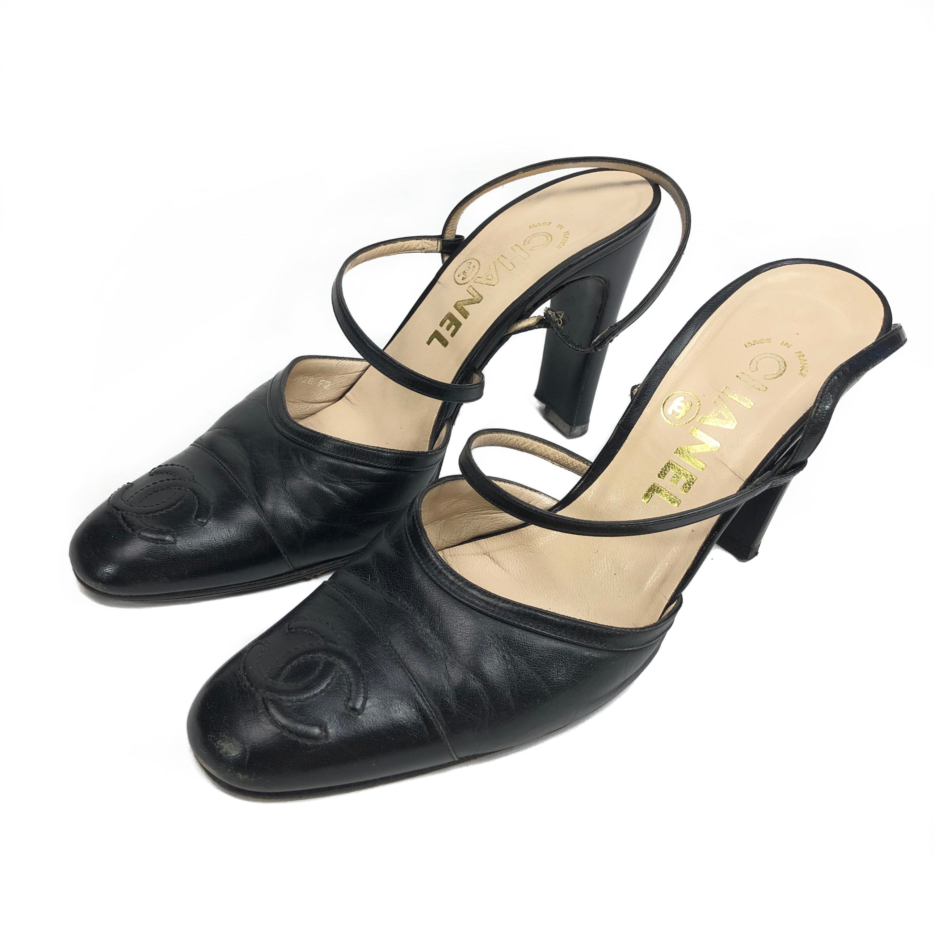 CHANEL LOGO SLING-BACK MULE HEELS -  UK 4 / US 6 / EU 37