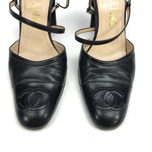 CHANEL LOGO SLING-BACK MULE HEELS -  UK 4 / US 6 / EU 37