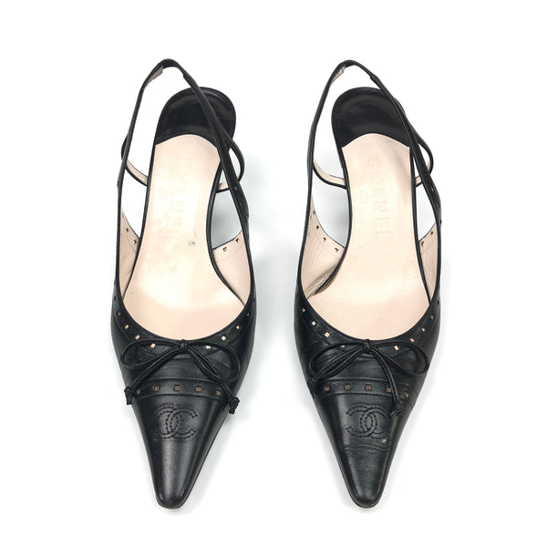 CHANEL LOGO SLING-BACK MULE HEELS