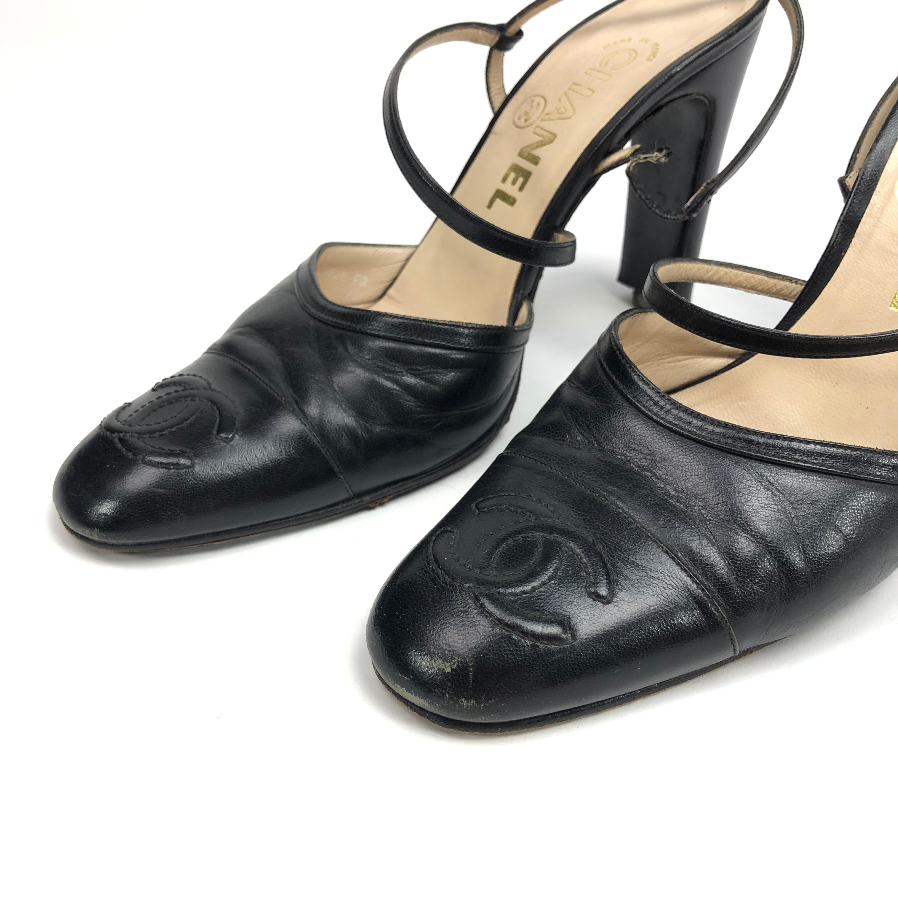 CHANEL LOGO SLING-BACK MULE HEELS -  UK 4 / US 6 / EU 37