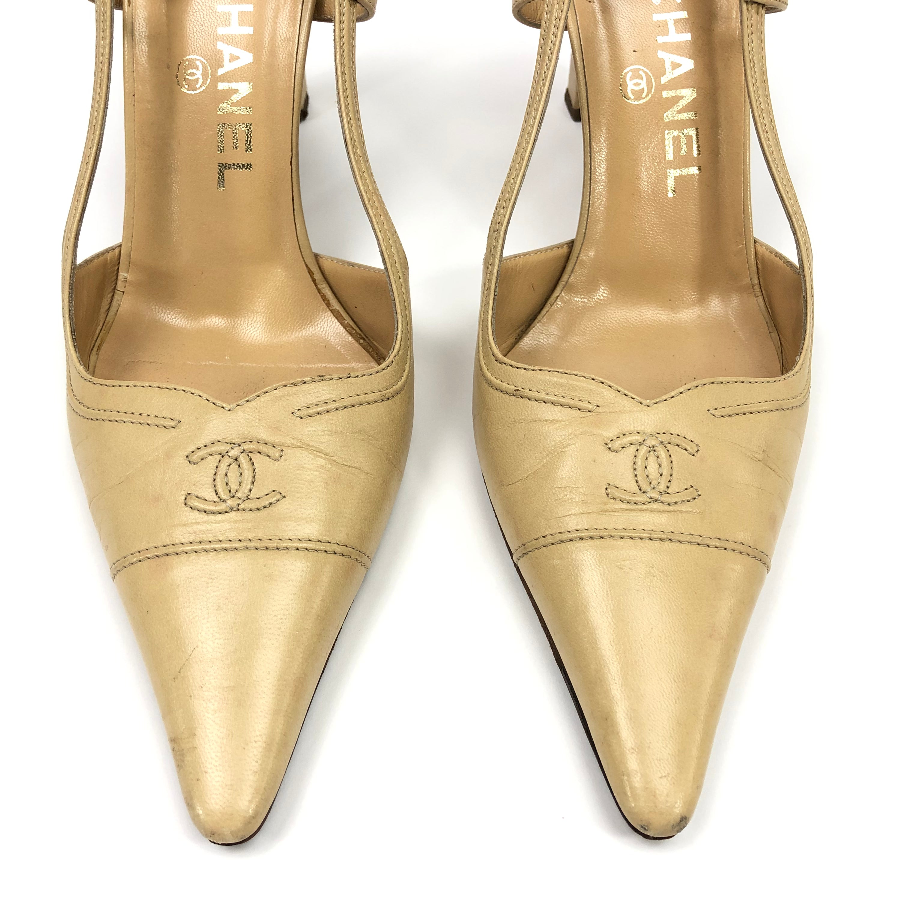 CHANEL LOGO SLING-BACK MULE HEELS