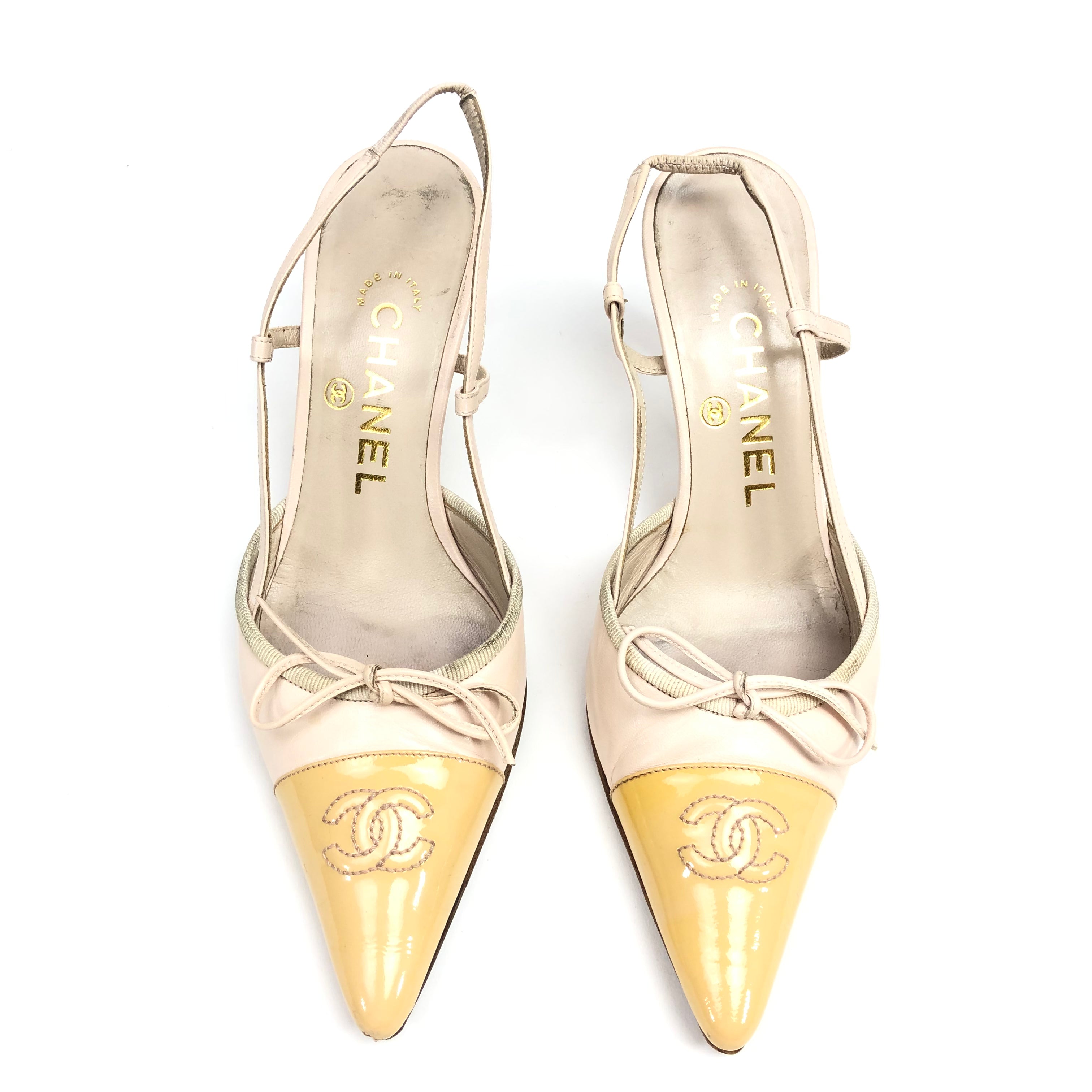 CHANEL LOGO BOW SLING-BACK MULE HEELS - UK 2.5 / US 4.5 / EU 35.5