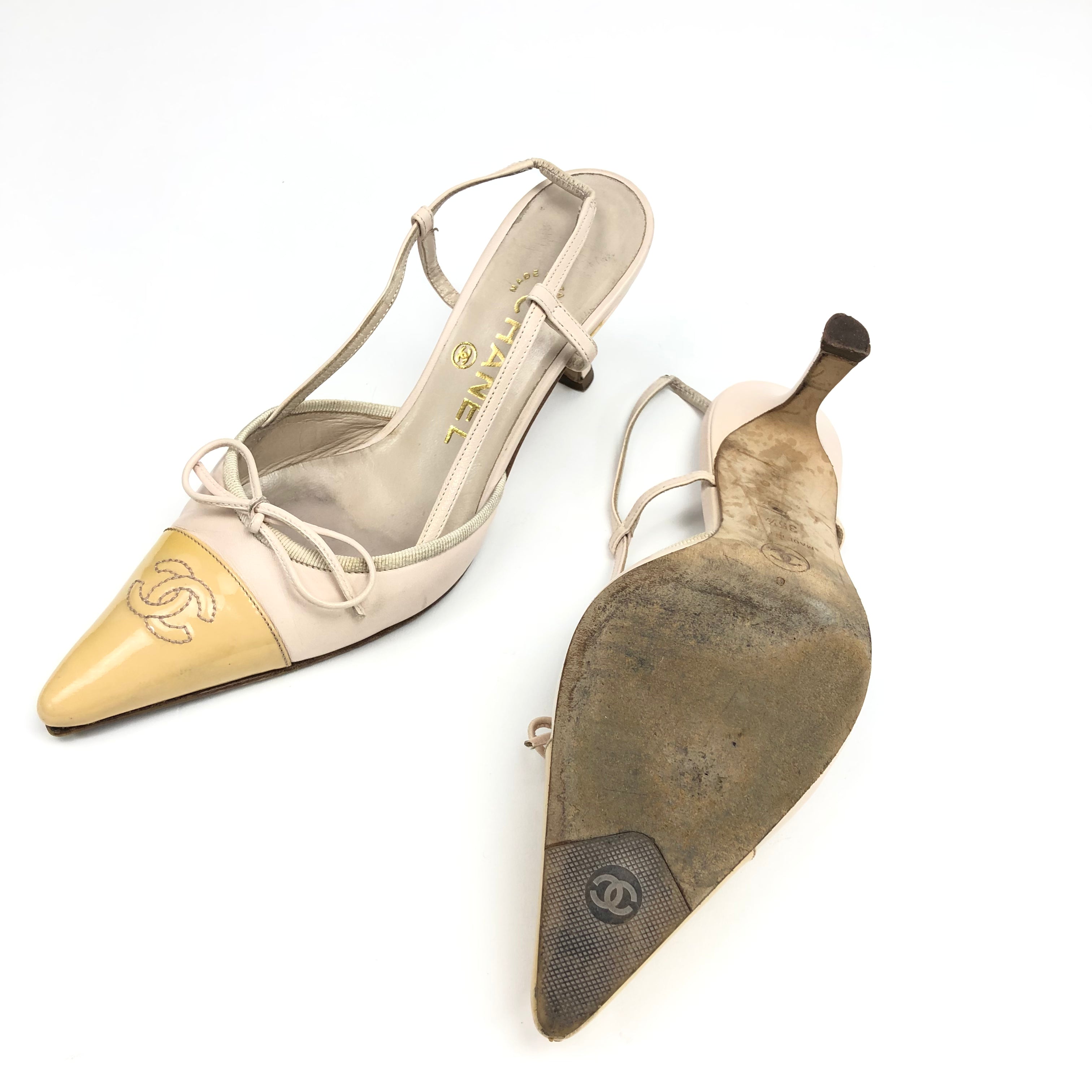 CHANEL LOGO BOW SLING-BACK MULE HEELS - UK 2.5 / US 4.5 / EU 35.5