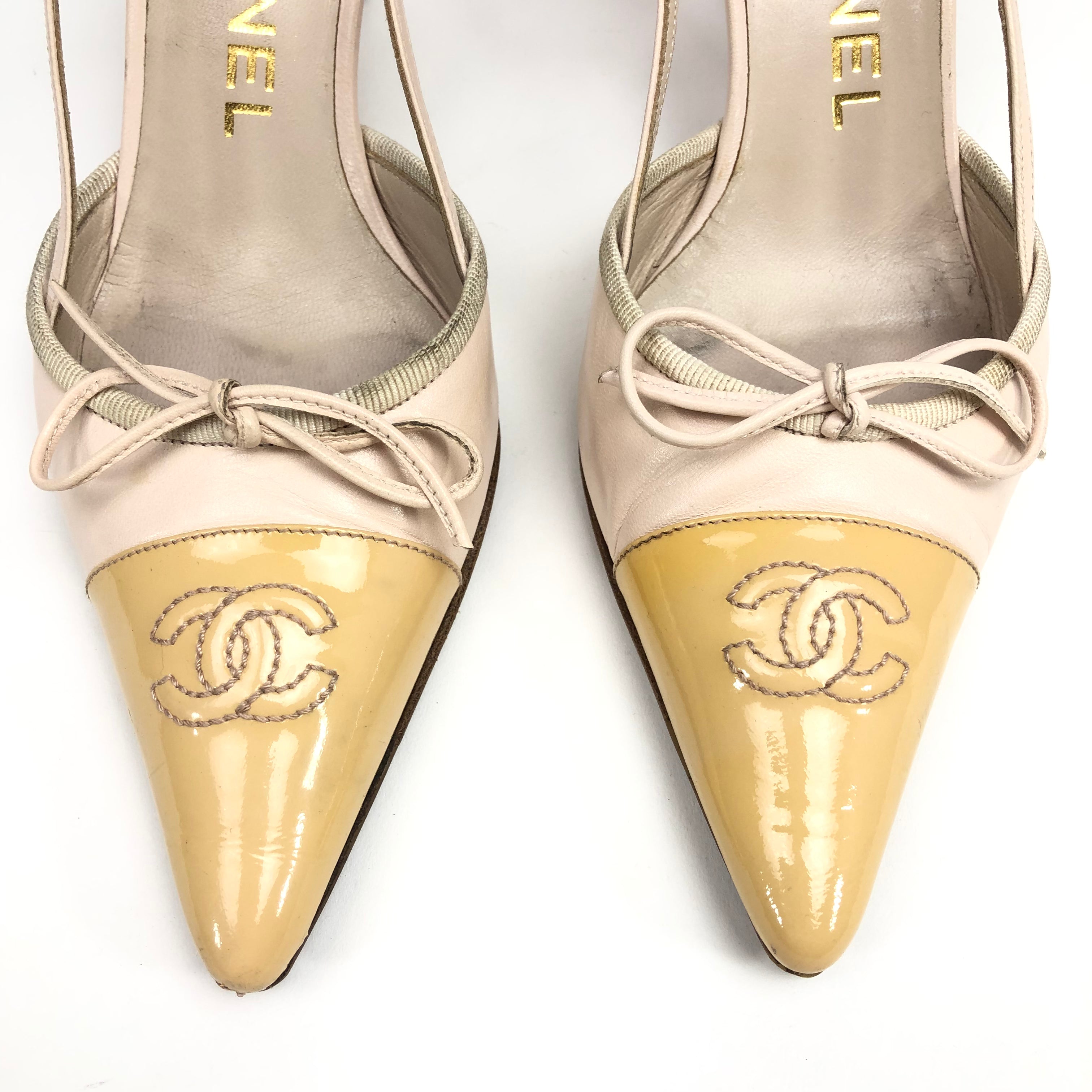 CHANEL LOGO BOW SLING-BACK MULE HEELS - UK 2.5 / US 4.5 / EU 35.5
