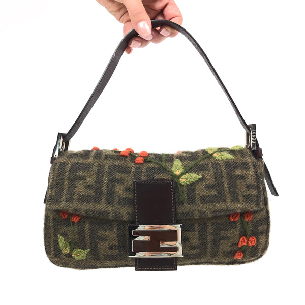 Fendi Zucca Cashmere Wool Baguette Shoulder Bag