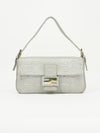 FENDI SILVER LEATHER LOGO BAGUETTE