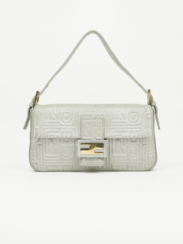 FENDI SILVER LEATHER LOGO BAGUETTE