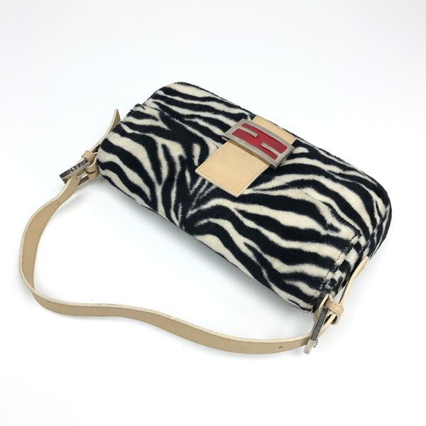 Fendi Fluffy Zebra Baguette Shoulder Bag