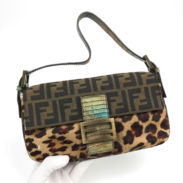 Fendi Leopard Pony Hair Zucca Baguette Bag