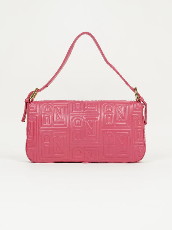 FENDI PINK LEATHER LOGO BAGUETTE