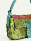 FENDI GREEN SEQUIN BAGUETTE WITH LIZARD TRIM