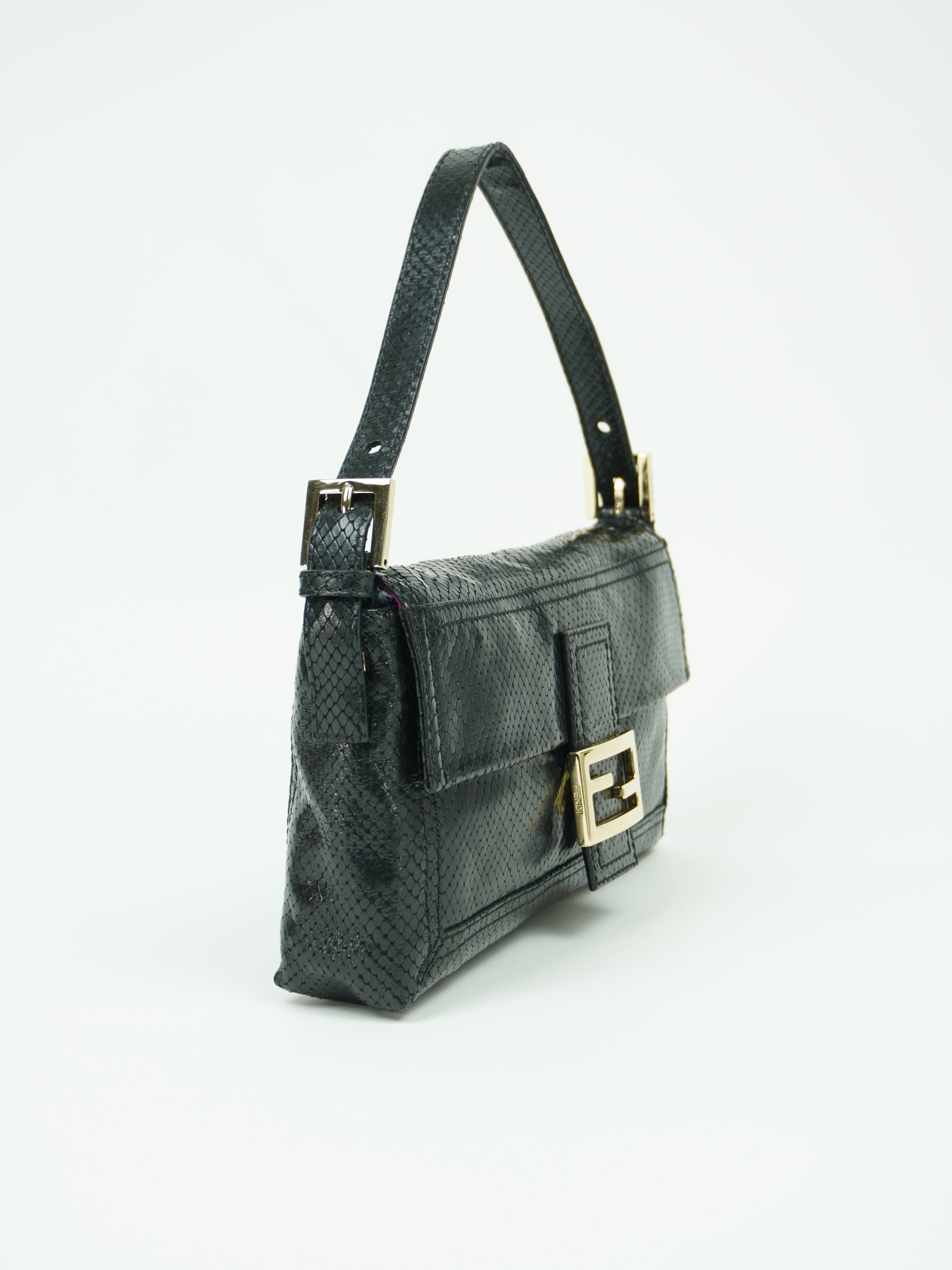 FENDI SNAKESKIN EMBOSSED LEATHER BAGUETTE