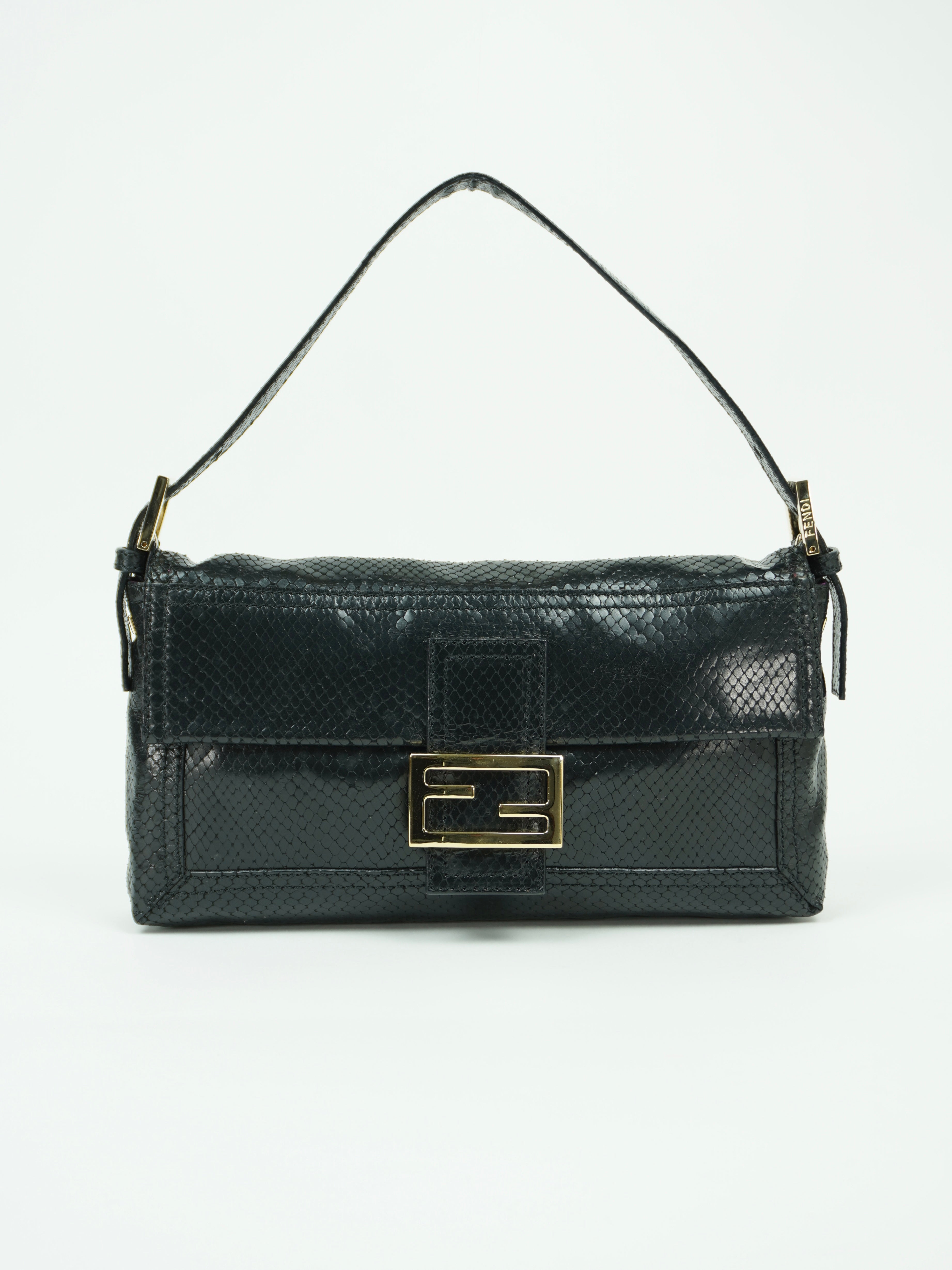 FENDI SNAKESKIN EMBOSSED LEATHER BAGUETTE