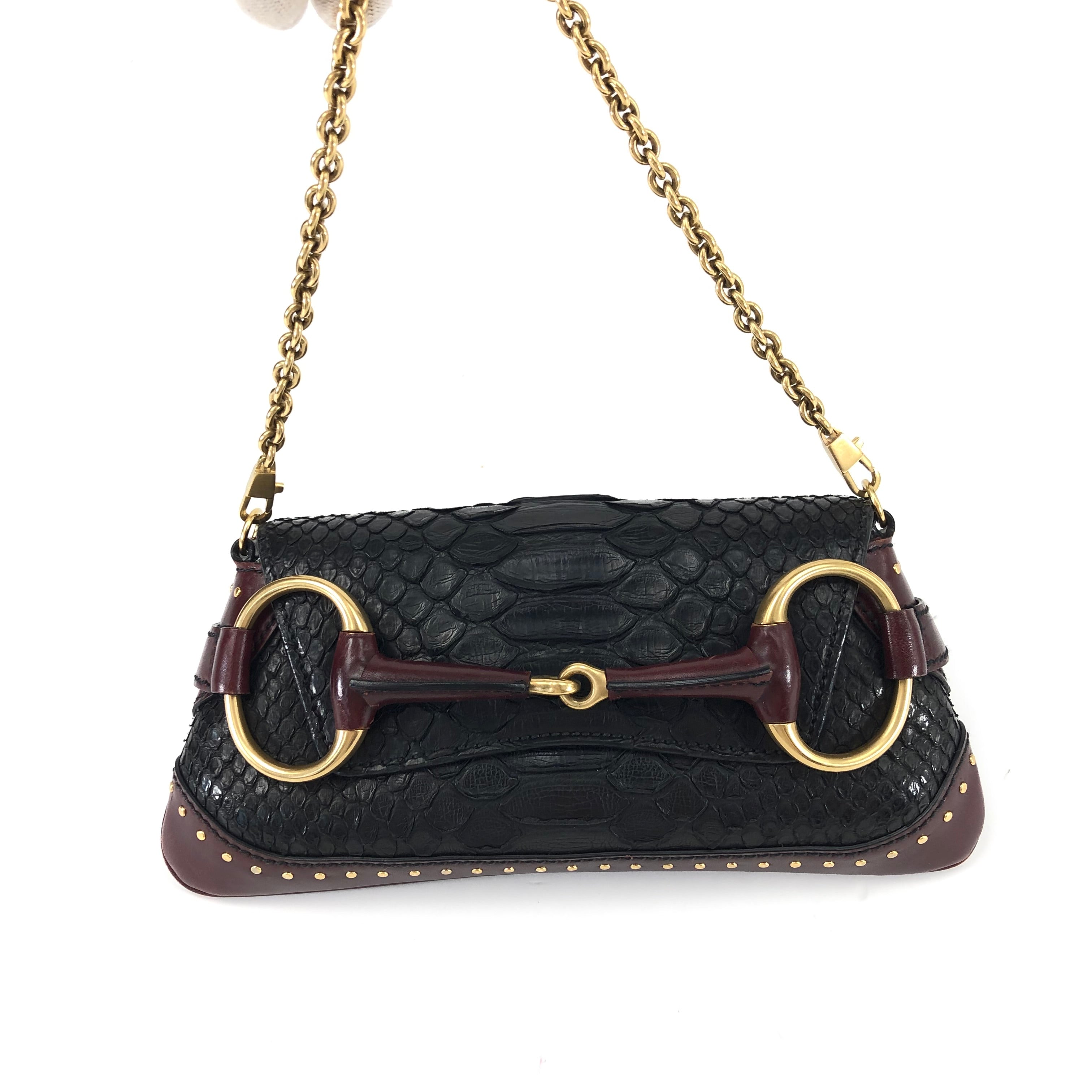 GUCCI TOM FORD HORSEBIT PYTHON CHAIN SHOULDER BAG