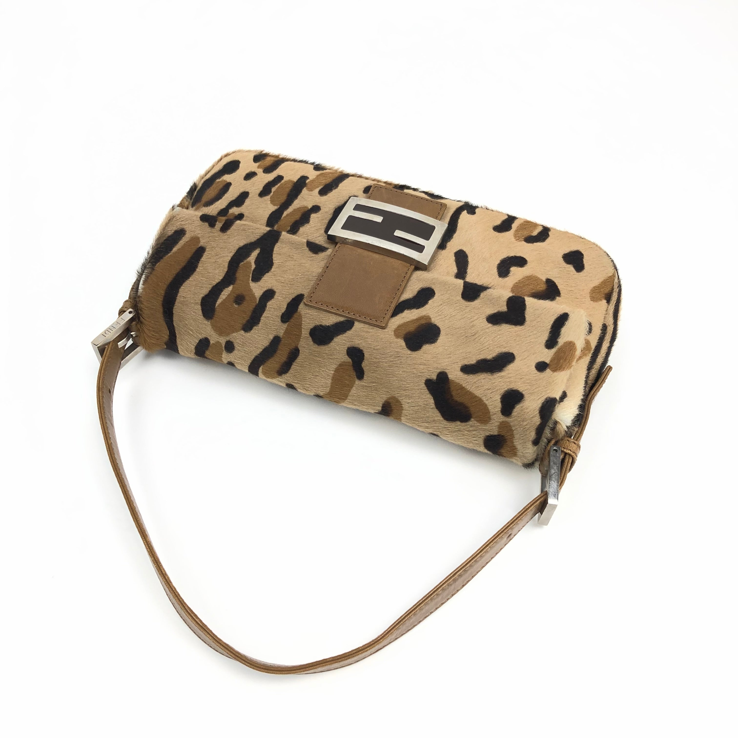Fendi Leopard Calf Hair Baguette Shoulder Bag