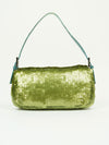 FENDI GREEN SEQUIN BAGUETTE WITH LIZARD TRIM