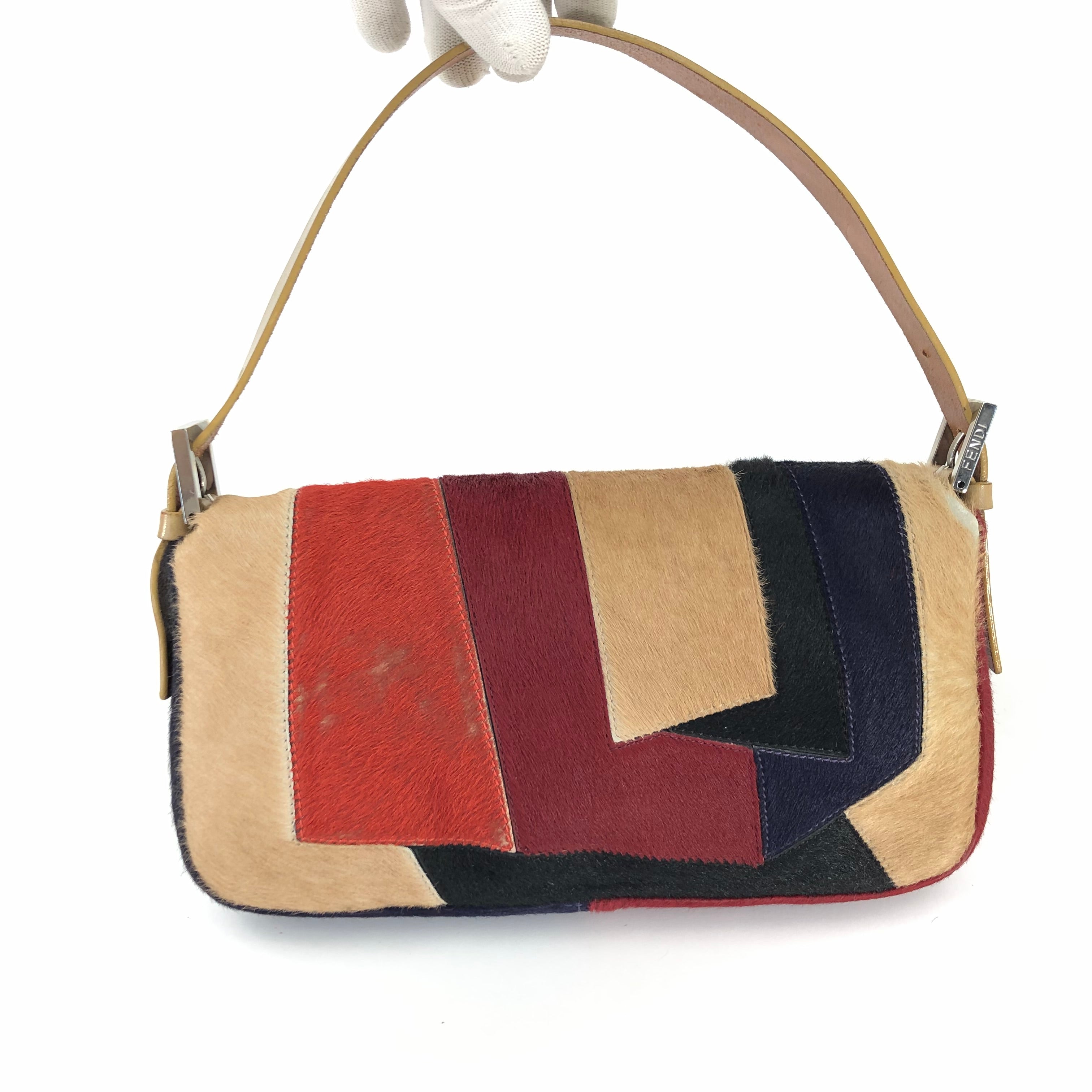 FENDI CALF HAIR PATCHWORK BAGUETTE BAG