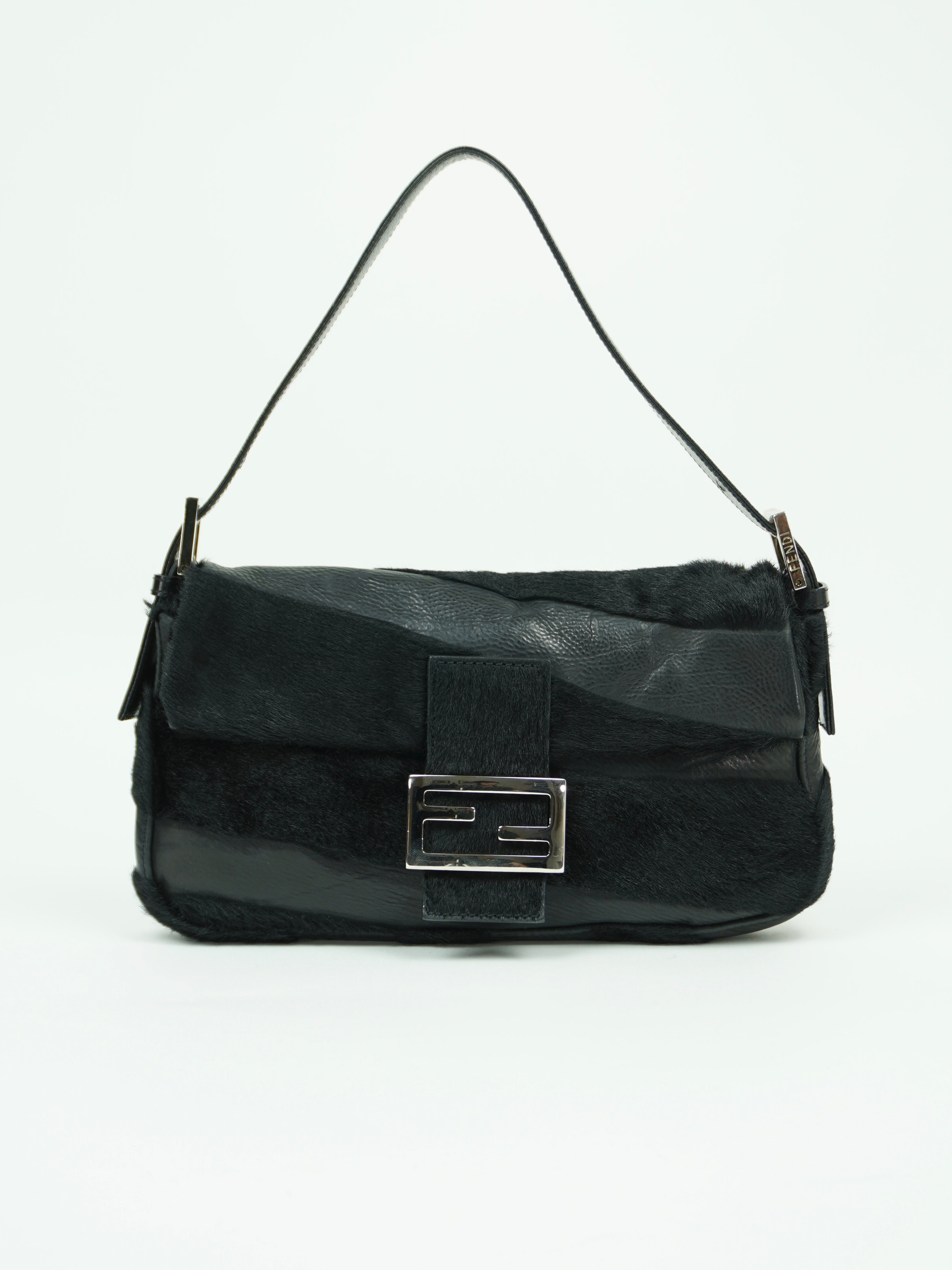 FENDI CALF HAIR AND LEATHER BAGUETTE