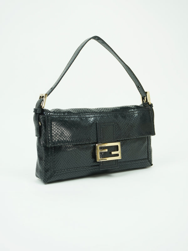 FENDI SNAKESKIN EMBOSSED LEATHER BAGUETTE