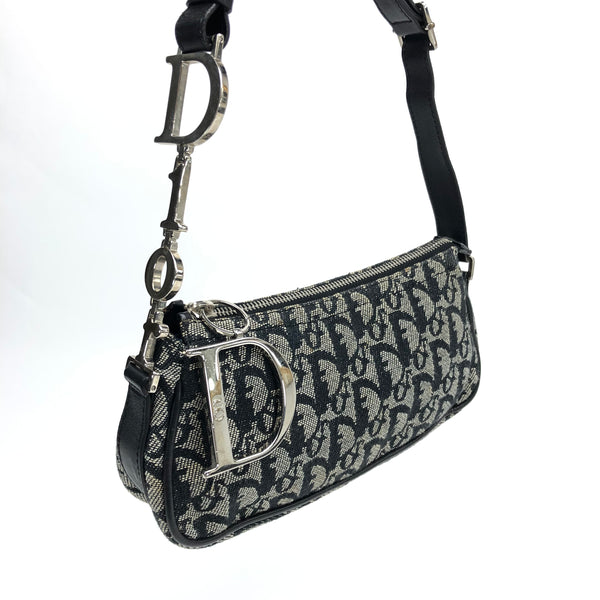 CHRISTIAN DIOR MONOGRAM SHOULDER BAG WITH SILVER DETAILING