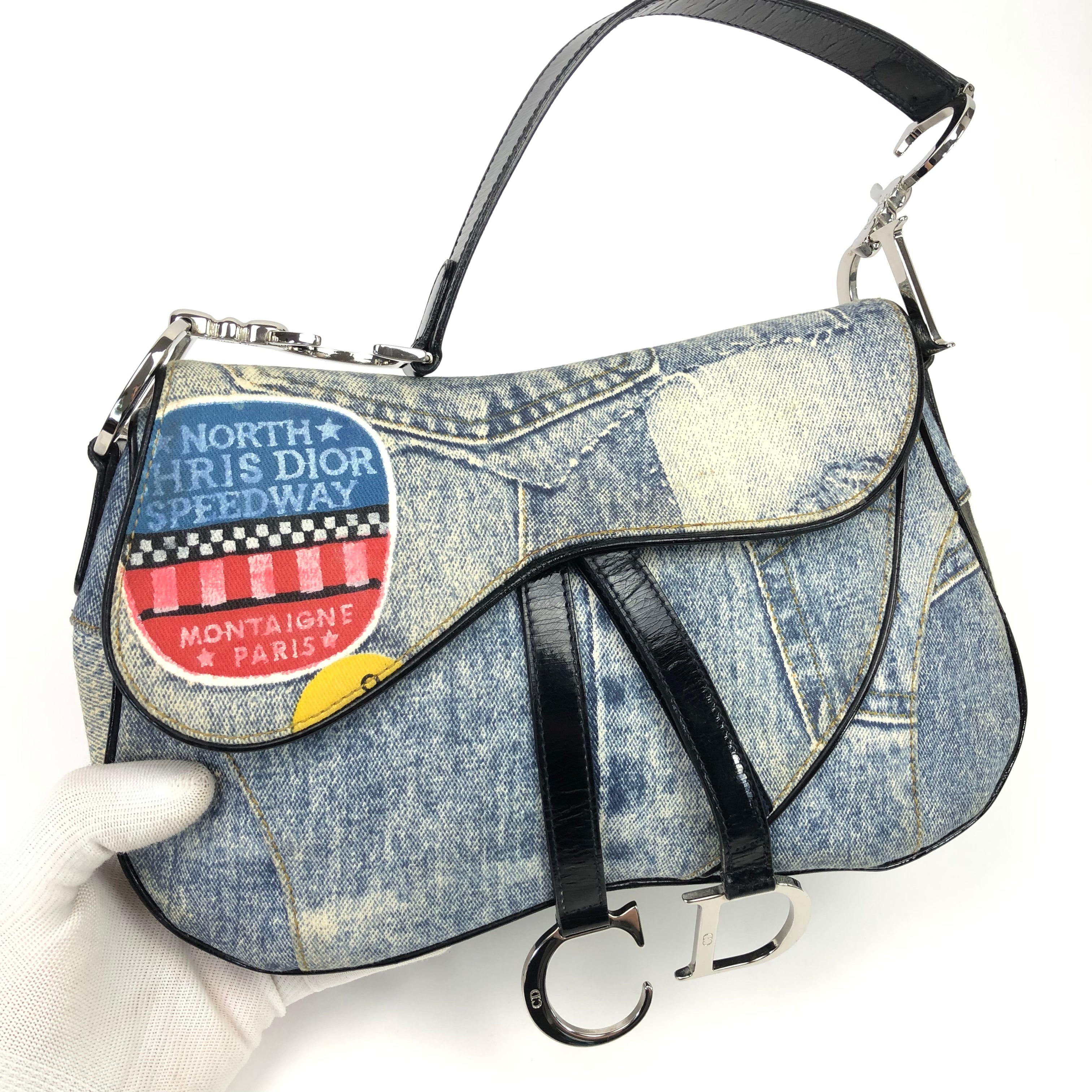 Christian Dior Denim Double Saddle Bag