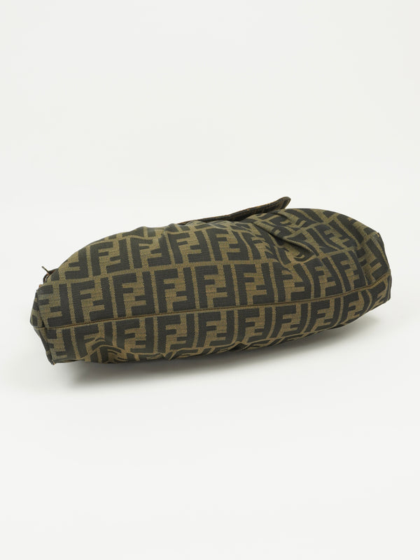 FENDI ZUCCA SHOULDER BAG WITH CROCODILE EMBOSSED TRIM