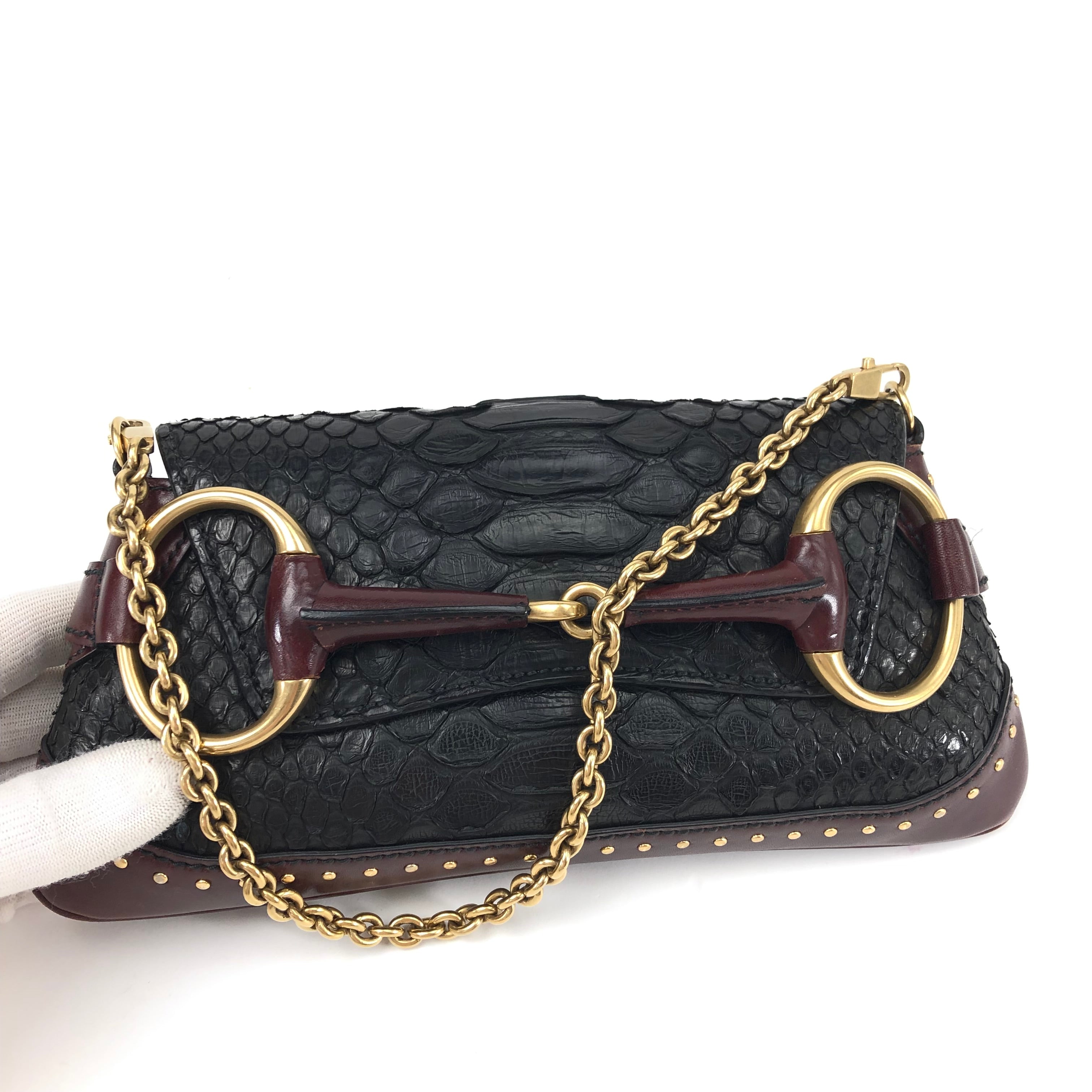 GUCCI TOM FORD HORSEBIT PYTHON CHAIN SHOULDER BAG