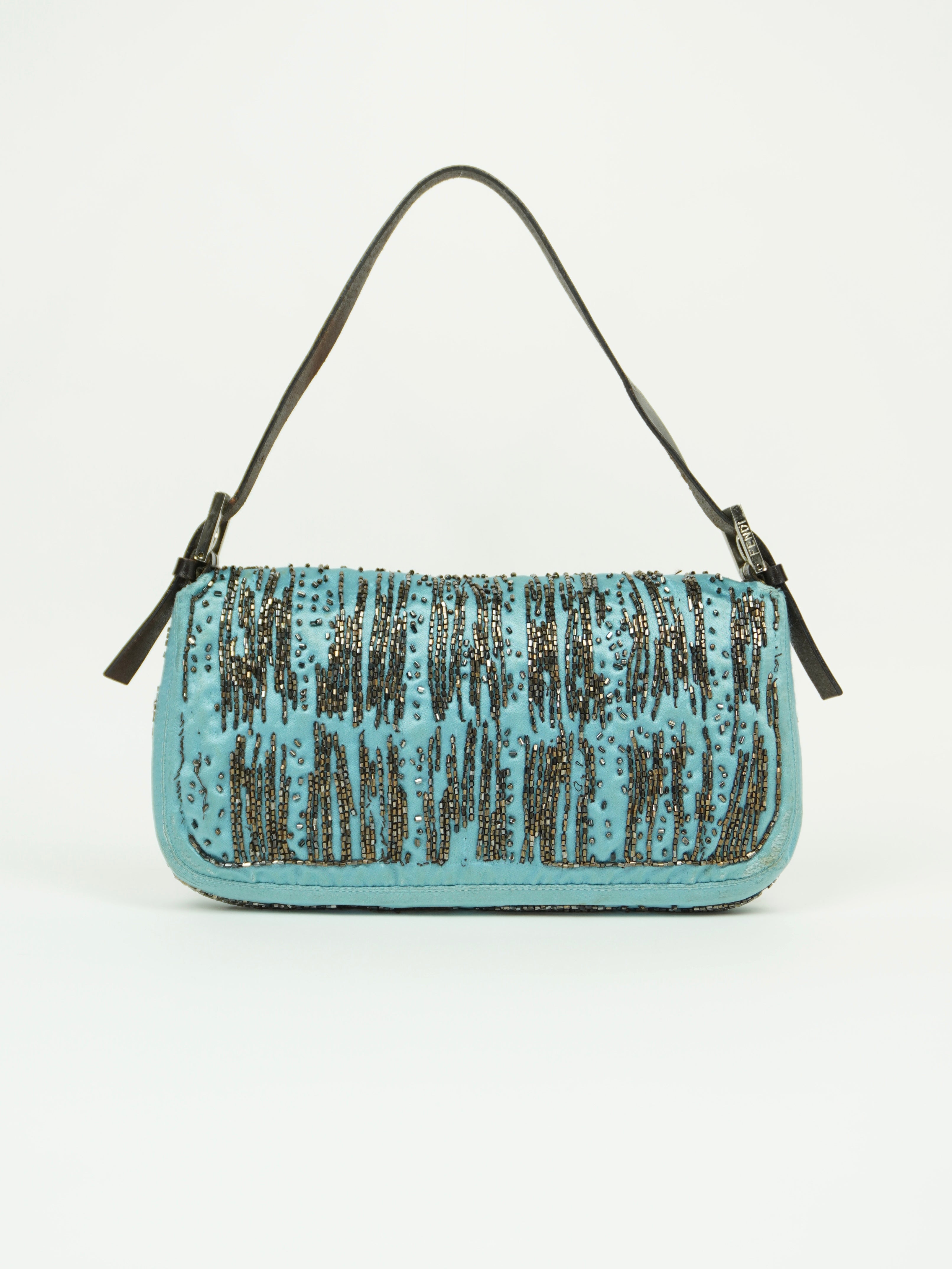 FENDI SILK BEADED BAGUETTE WITH LIZARD TRIM