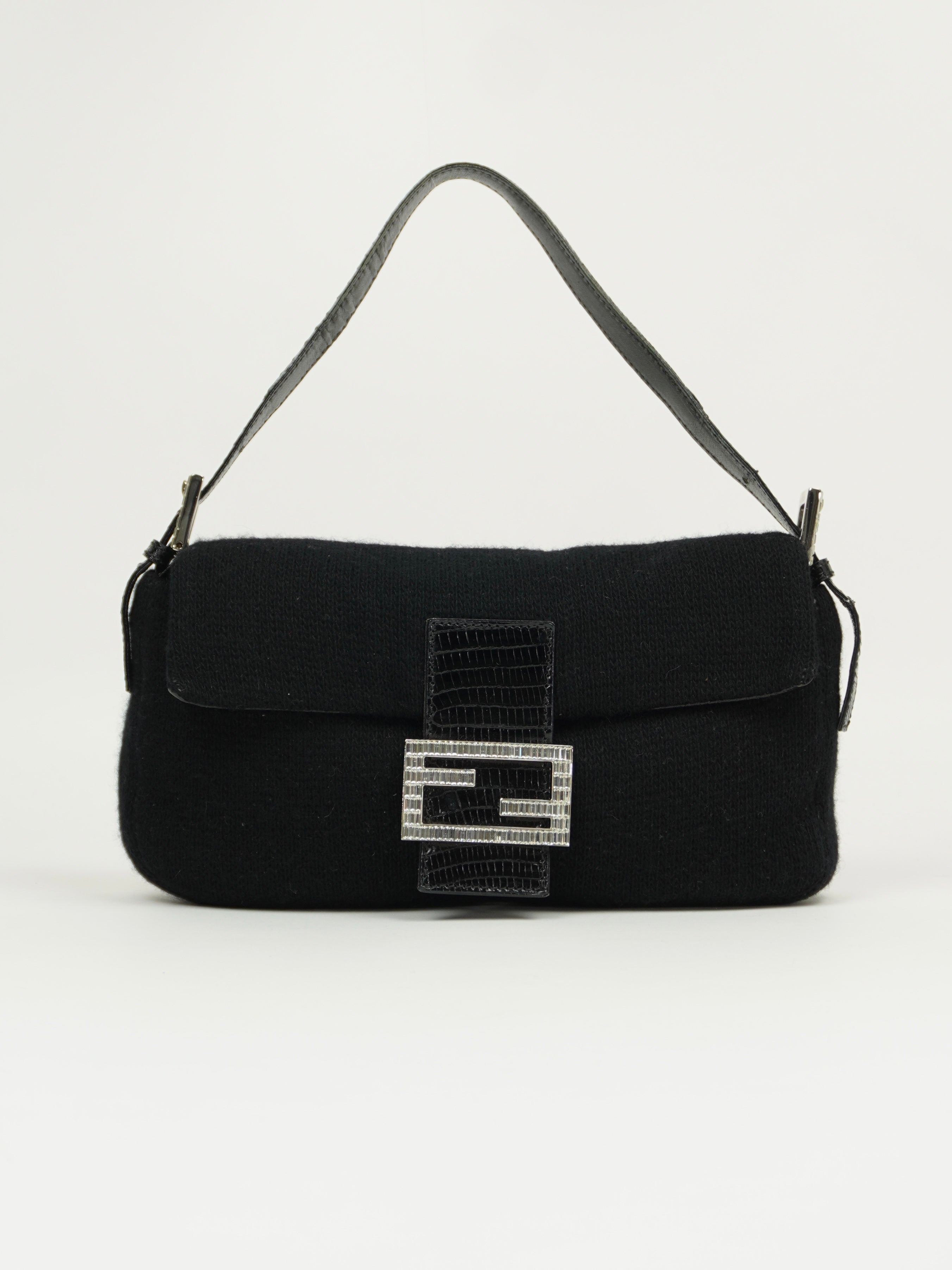 FENDI DIAMANTÉ CASHMERE BAGUETTE WITH LIZARD TRIM